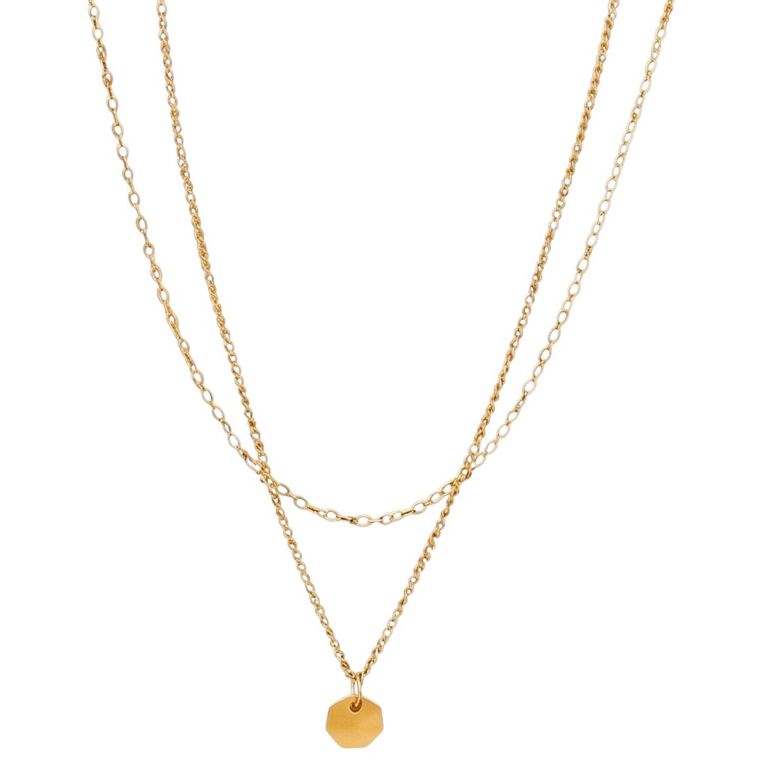 KARMA Kette mit Anhänger Layering Halskette Damen Gold 2 Ketten (wasserfest hypoallergen rostfrei, 2-tlg., Layering-Kette Geschenk für Sie Kettenset), filigran Edelstahl Damenkette Damenschmuck