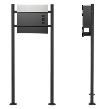 ECD Germany Standbriefkasten Designbriefkasten Briefkastenständer Postkasten, Zeitungsfach Pfosten Anthrazit 120cm Kasten Anthrazit/Silber