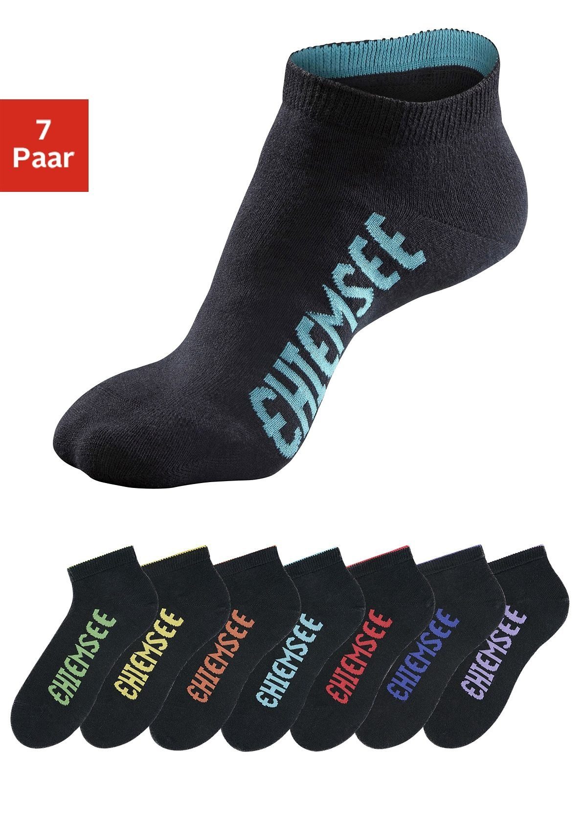 Chiemsee Sneakersocken Damen Kinder Sportsocken für Sport & Alltag (Packung, 7-Paar, Gr. 31-34 bis 39-42) mit farbigen Logos