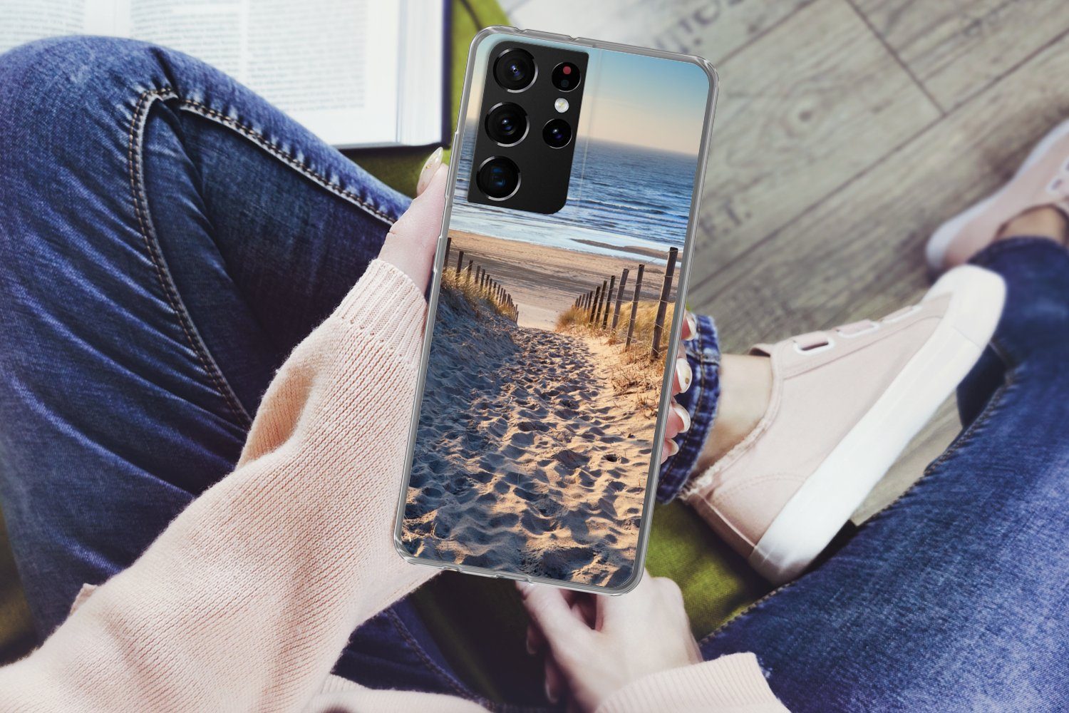 MuchoWow Handyhülle für Samsung Galaxy S21 Ultra Strand - Meer - Niederlande - Dünen - Son, Phone Case, Silikon, Schutzhülle Dünn