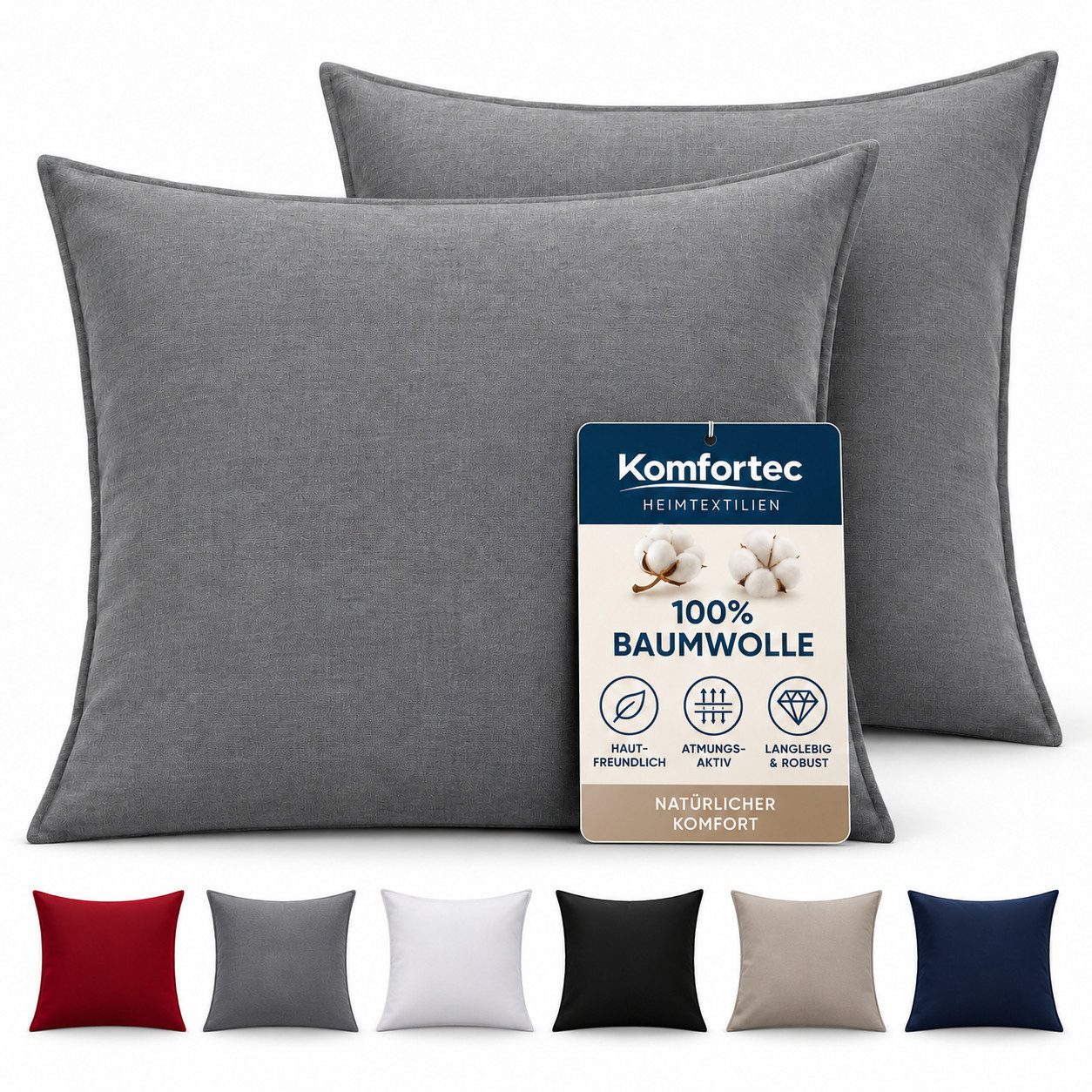 Komfortec Kissenbezug 100% Baumwolle, 150 g/m², (2 Stück), 40 x 40 cm, Kissenhülle, Superweicher Premium Jersey Kopfkissenbezug von Komfortec