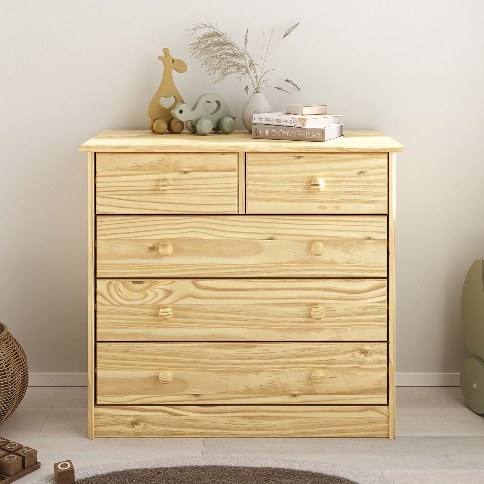 IDIMEX Kommode RONDO, Kommode Anrichte Sideboard mit 5 Висувні ящики Kiefer massiv lackiert in