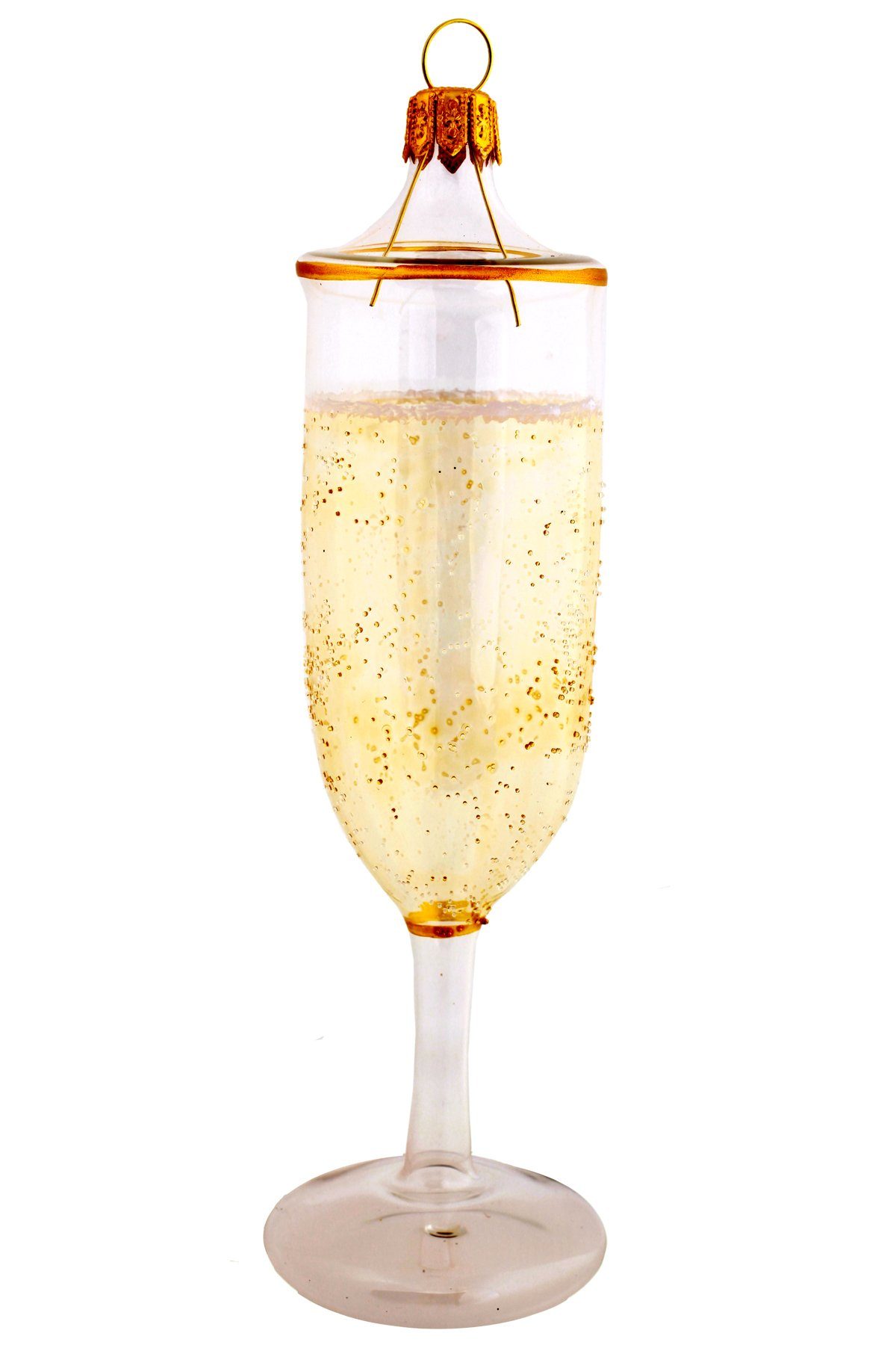 Hamburger Weihnachtskontor Christbaumschmuck Champagner Glas, Dekohänger - mundgeblasen - handdekoriert