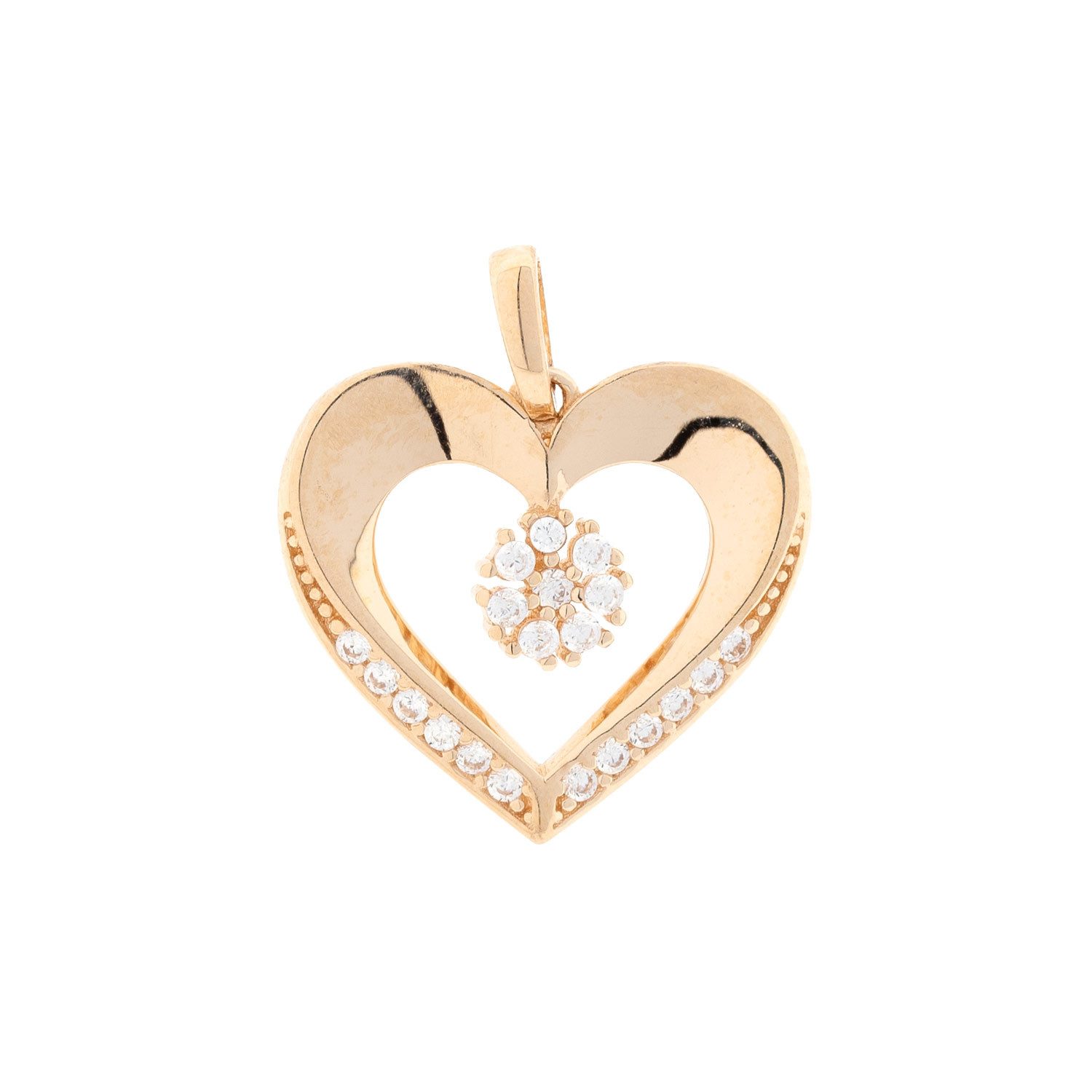 Golders Herzanhänger aus 585 Rotgold mit blumenförmigem Zirkonia (1-tlg., Anhänger), Goldschmuck für Damen Geschenk Herz