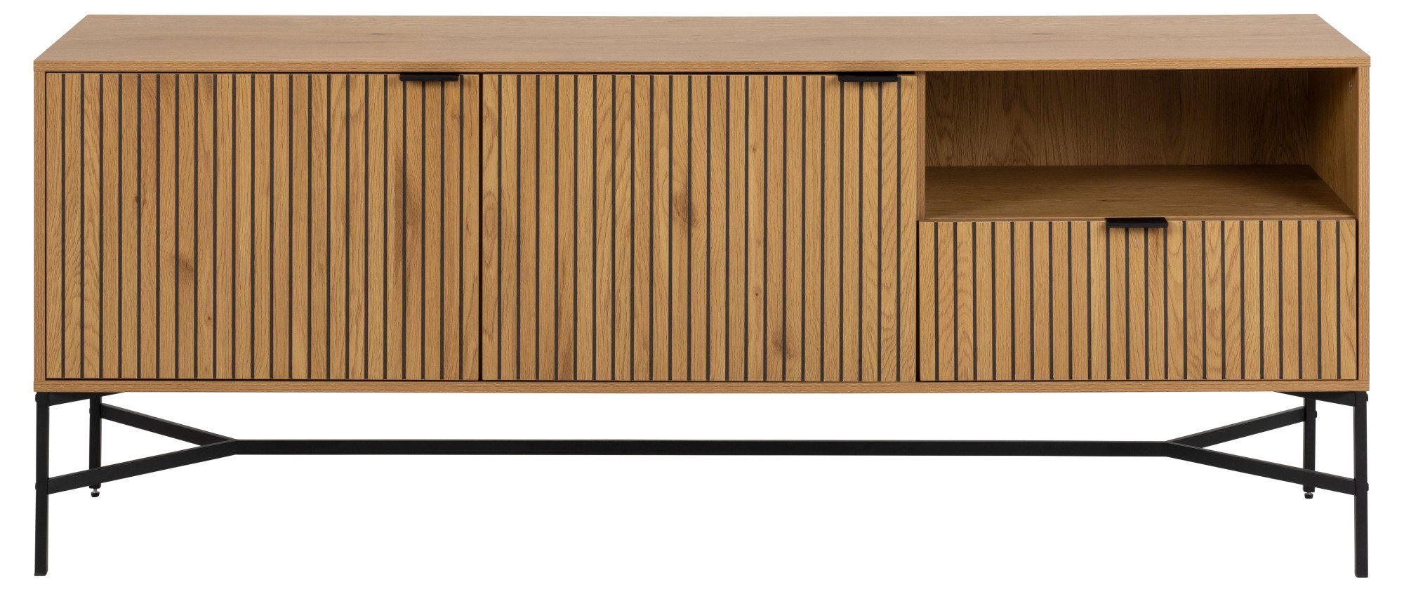 ACTONA GROUP Sideboard Jaipur Anrichte, Kommode, Eiche-Optik, 2 Türen, 2 Einlegeböden, Lamellenfront
