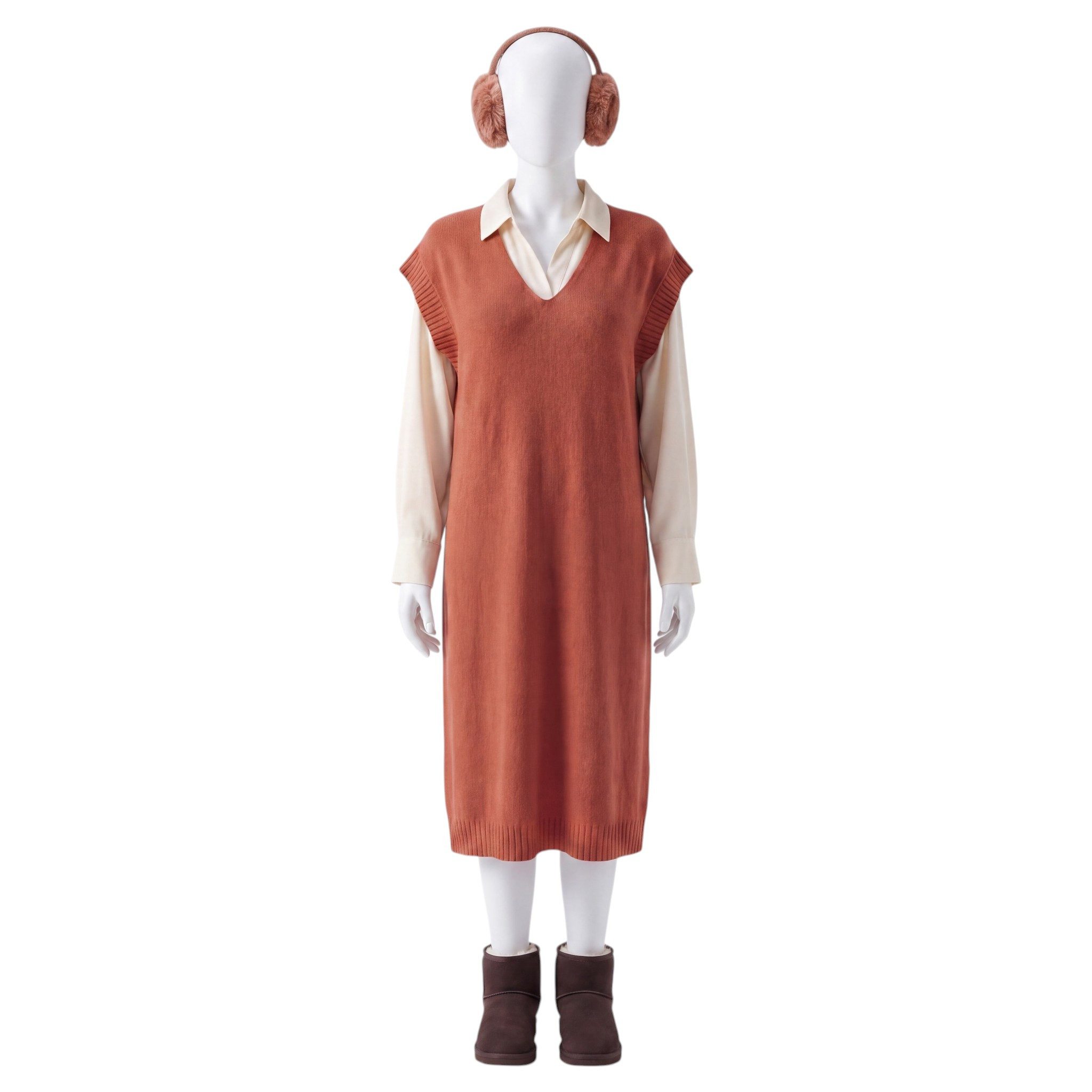 OriginalYou Strickkleid Damen Pullunderkleid Feinstrick Kleid Ärmellos mit V-Ausschnitt, One Size 38/42