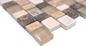 Mosani Mosaikfliesen Glas Naturstein Keramik Mosaik beigebraun glänzend / 10 Matten