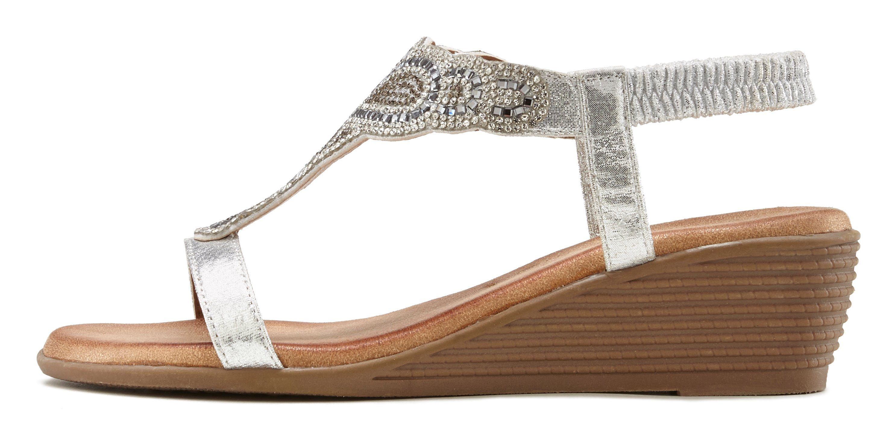 LASCANA Sommerschuh Sandalette Sandale, Sommerschuh mit leichtem Keilabsatz und Glitzer-Steinchen