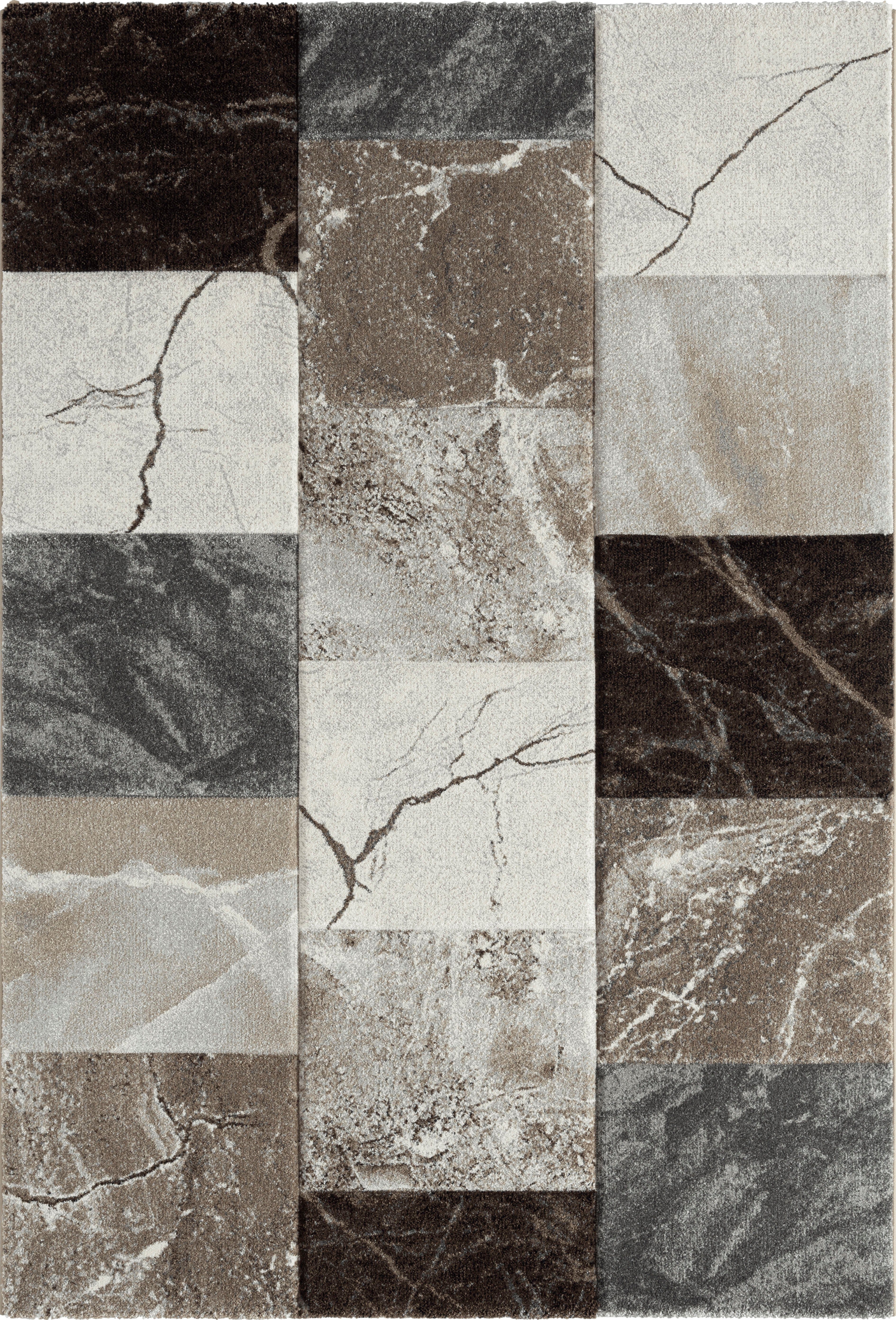 Teppich Natal, my weiche Marmor-Look, Höhe: in Haptik, home, grau 13 rechteckig, mm, Hoch-Tief-Effekt, Karo-Muster Teppich