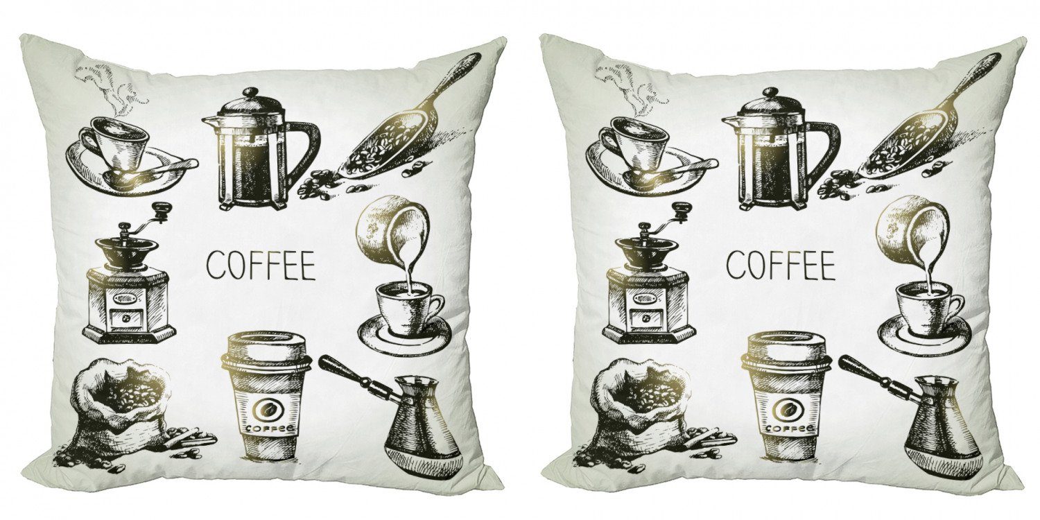 Kissenbezüge Modern Accent Doppelseitiger Digitaldruck, Abakuhaus (2 Stück), Kaffee Brewing Ausrüstung Doodle