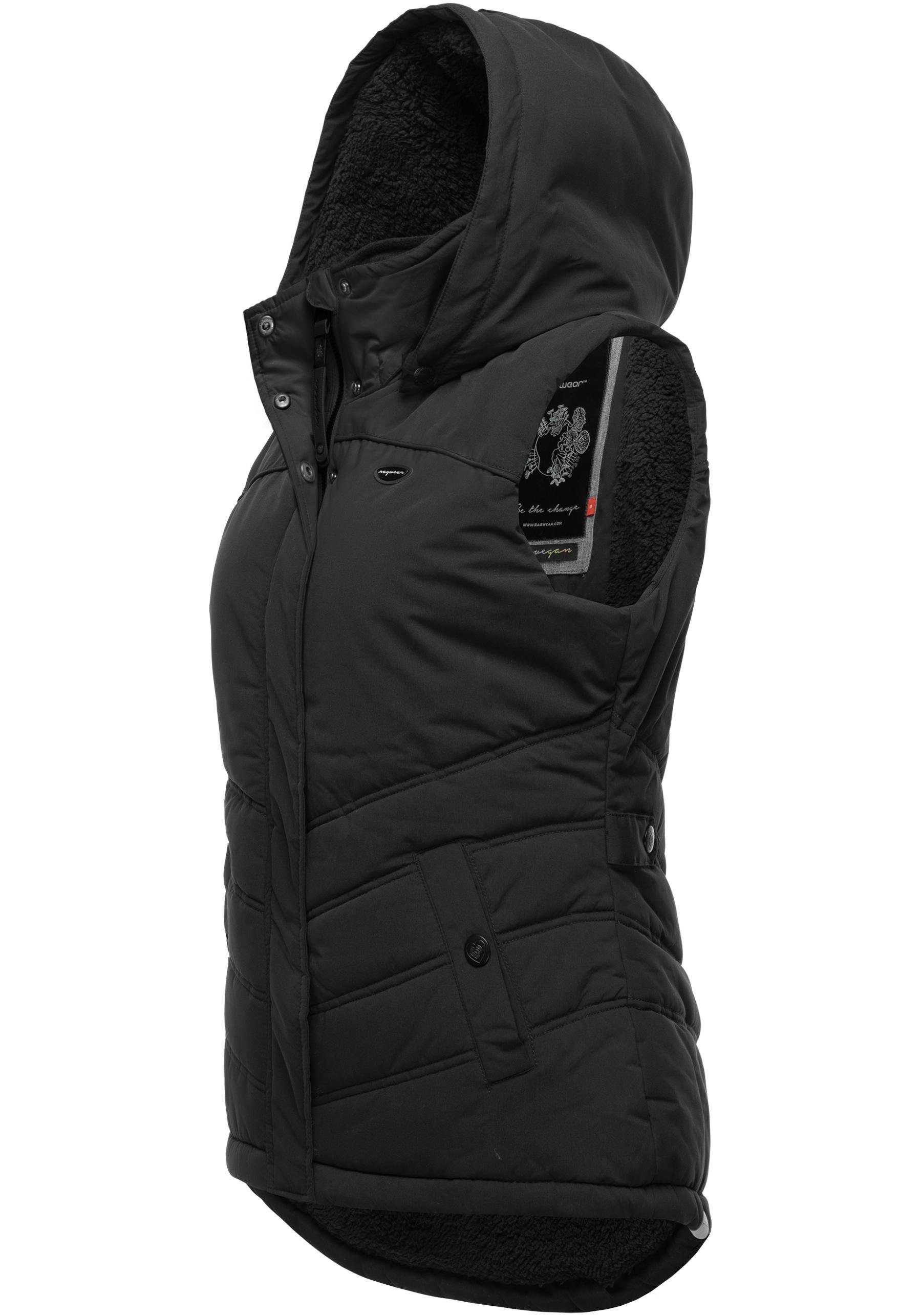 Ragwear Steppweste Hesty Wasserdichte Outdoor-Weste mit abnehmbarer Kapuze