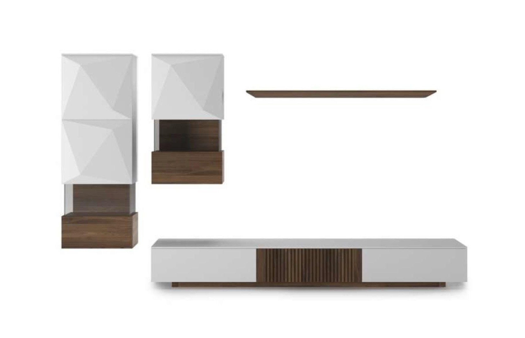 Xlmoebel Sideboard Luxus Wohnwand Walnuss natur mit TV-Ständer und Wandregalen (Wohnwand, TV-Ständer mit Schrank und 2 Wandregalen), Made in Europa