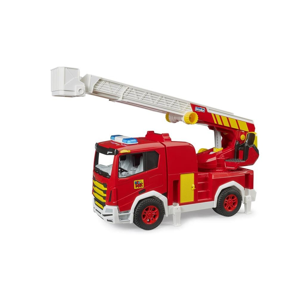 Bruder® Spielzeug-Feuerwehr ROADMAX 03472 Feuerwehr mit Drehleiter Spielzeugauto, Feuerwehr-LKW, mit ausziehbarer Leiter schwenkbarem Aufbau Stützen Modellfahrzeug