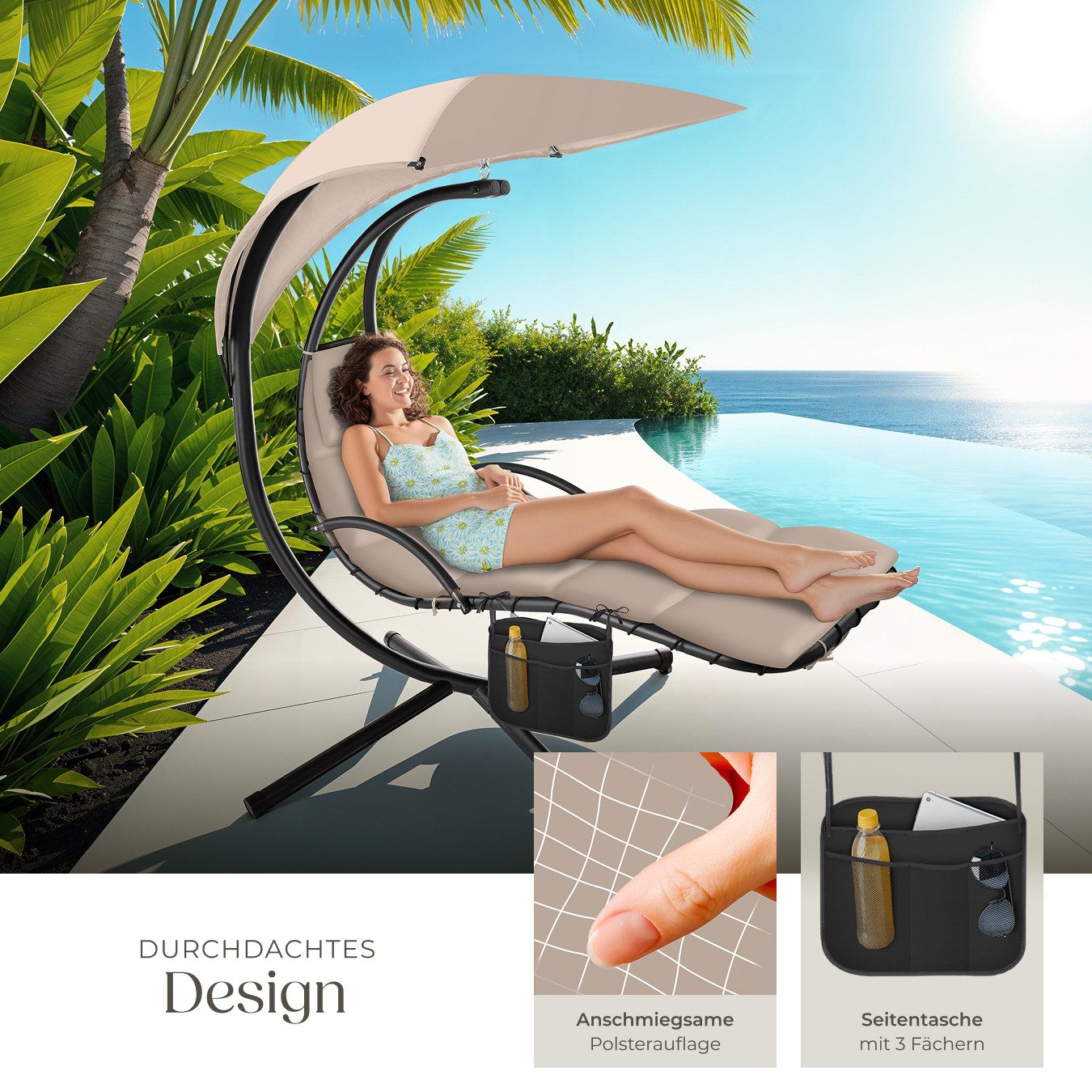 tectake Hängesessel Hängeliege, großes Sonnendach mit UV-Schutz