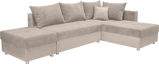 COLLECTION AB Ecksofa 30 Jahre Jubiläums-Modell ITALIA L-Form, mit Bettfunktion und Bettkasten, in Cord-Samt Mix Beige