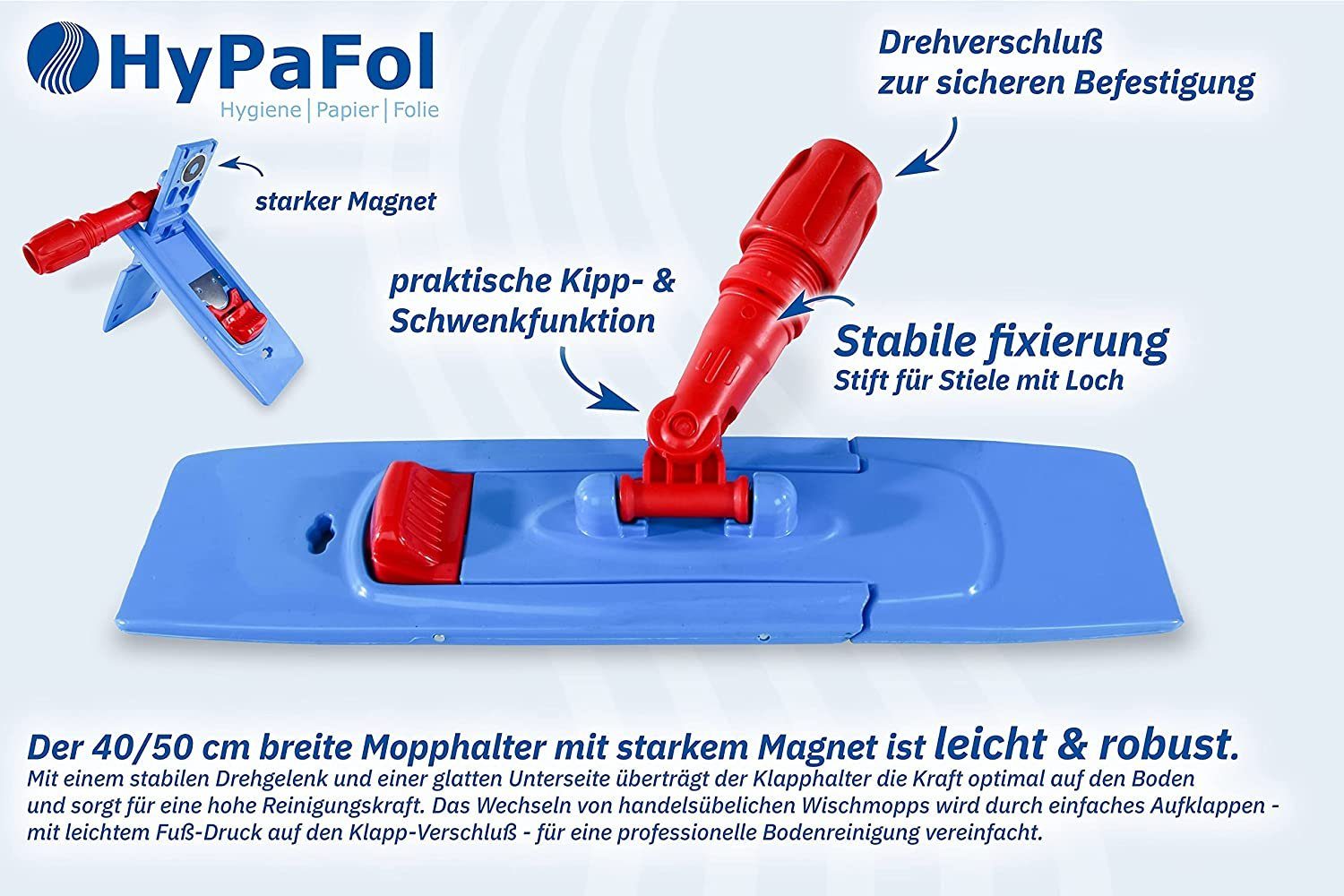 40-50cm Bodenwischer Magnethalterung SET 3 Mopphalter Zuhause Profi-Bodenreinigung für mit Wischmopp Stiel, Möppe Hypafol I