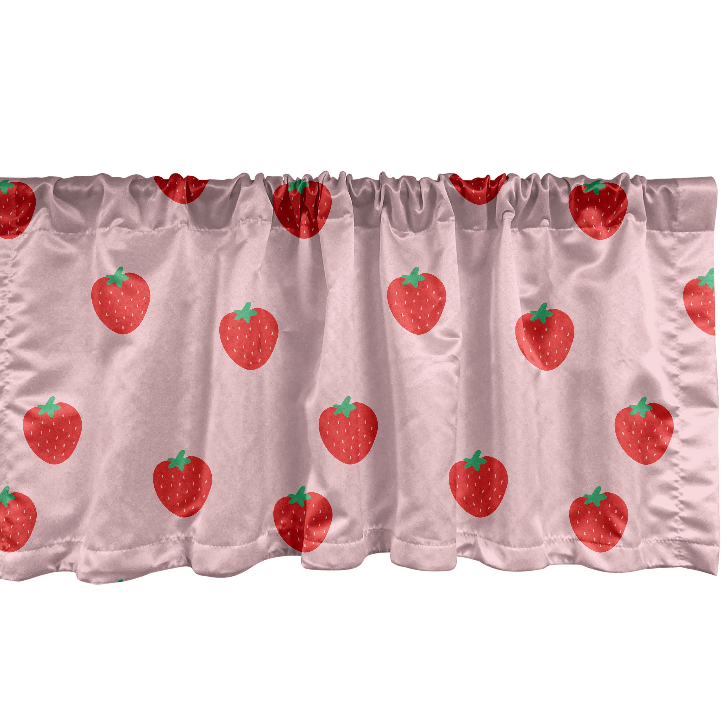 Scheibengardine Vorhang Volant für Küche Schlafzimmer Dekor mit Stangentasche, Abakuhaus, Microfaser, Erdbeere Cartoon-Sommer-Früchte