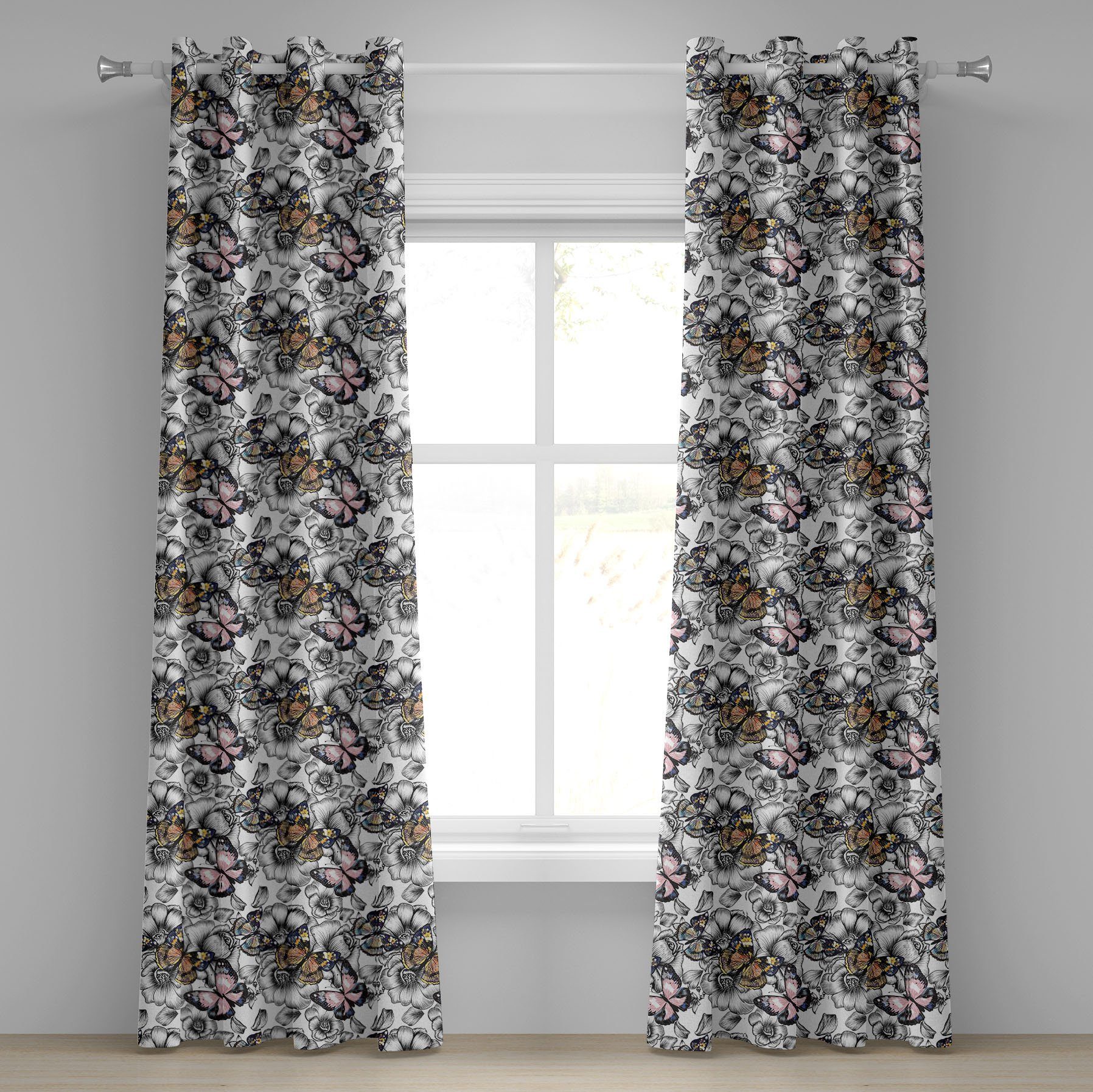 Gardine Dekorative 2-Panel-Fenstervorhänge Sommersaison für Schmetterling Abakuhaus, Schlafzimmer Wohnzimmer, Tier