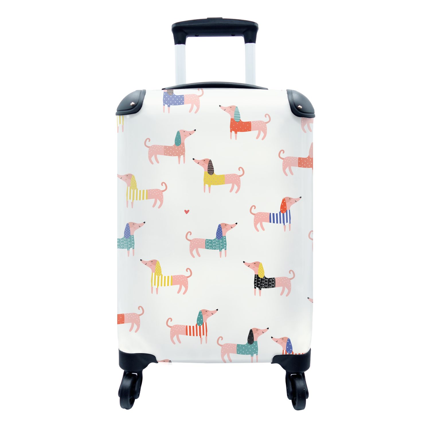MuchoWow Handgepäckkoffer Hund Illustration mit Dackel vor weißem Hintergrund, 4 Rollen, Reisetasche mit rollen, Handgepäck für Ferien, Trolley, Reisekoffer