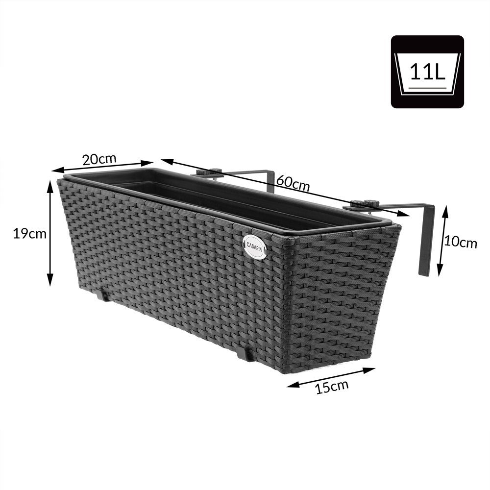 Thumbnail - Casaria Blumenkasten, 4er Set 11 Liter Montagehalterung Indoor Outdoor Geländerkasten