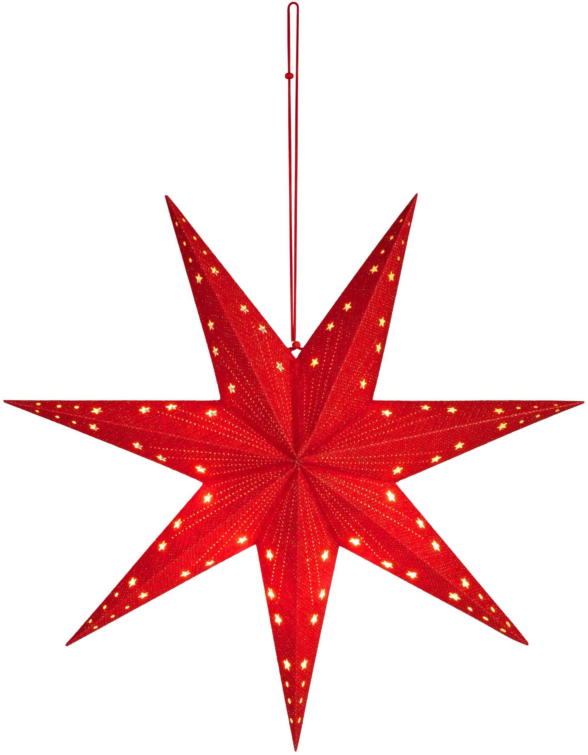 BRUBAKER LED 60 Papierstern Weihnachtsstern 7 Beleuchtet, Adventsstern Rot Batteriebetrieben, zum - - Deko Spitzen, Warmweiß, 3D Aufhängen Stern fest LED und mit Fenster Leuchtstern Hängend integriert, cm