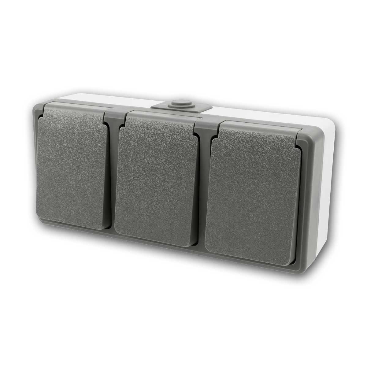 McPower Aufputz-Steckdose Feuchtraum Dreifachsteckdo "SECURE", 250V/16A IP44