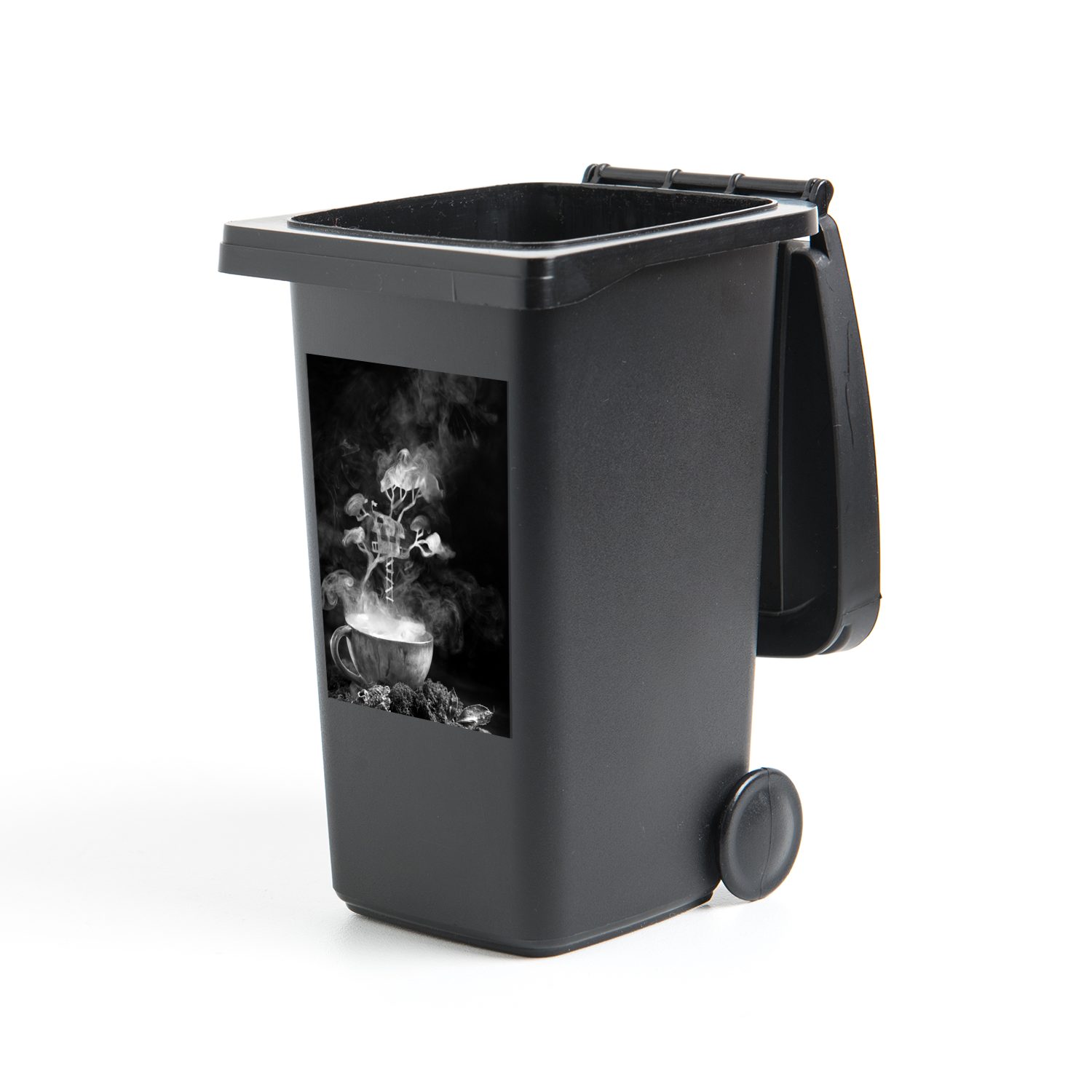 MuchoWow Wandsticker Kabine aus Dampf - schwarz und weiß (1 St), Mülleimer-aufkleber, Mülltonne, Sticker, Container, Abfalbehälter