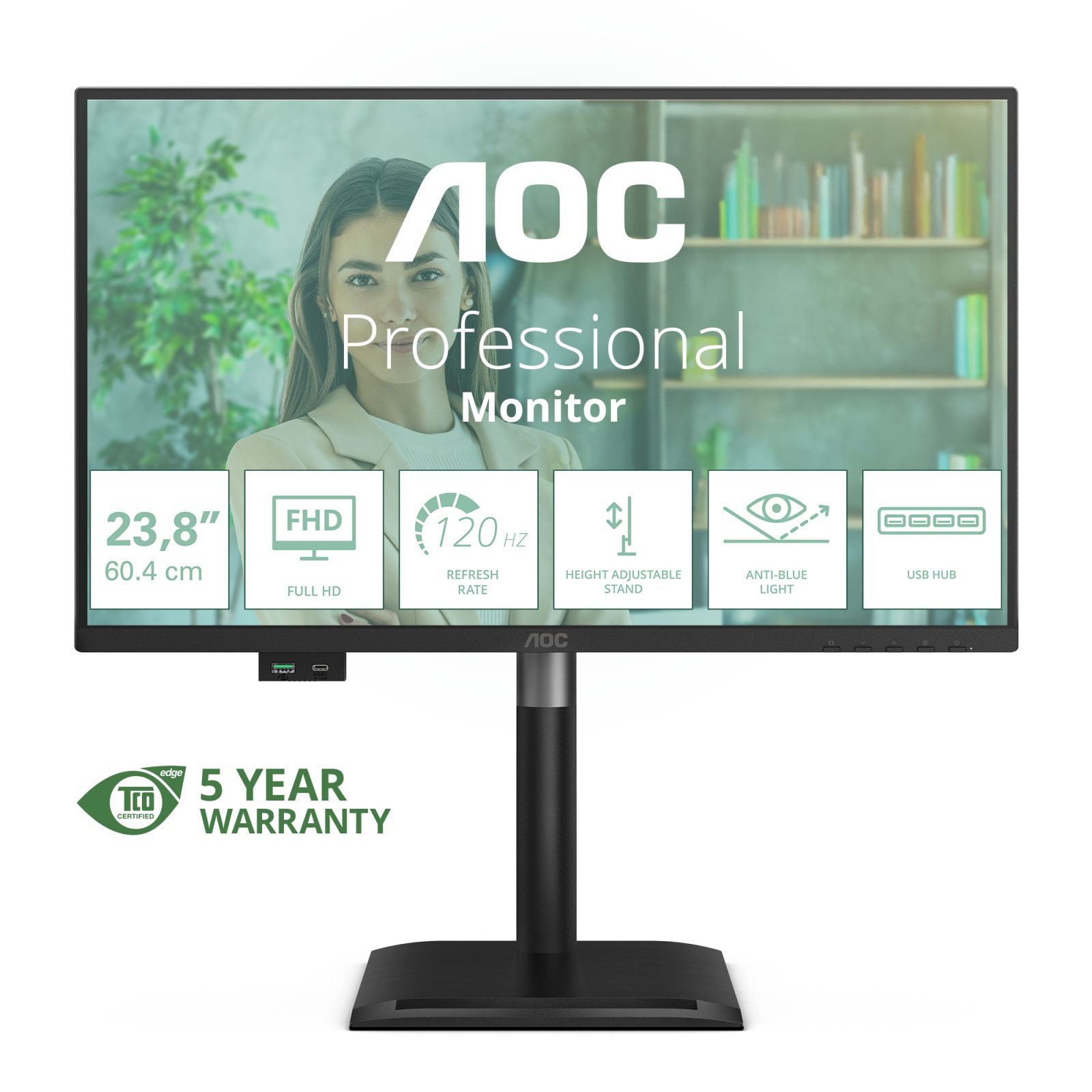AOC 60,5cm (23,8) 24P4U 16:09 HDMI+DP+DVI+USB IPS Lift bk TFT-Monitor (1920 x 1080 px, Full HD, 4 ms Reaktionszeit, 120 Hz, IPS, Lautsprecher, HDCP, Pivot, Höhenverstellbar)