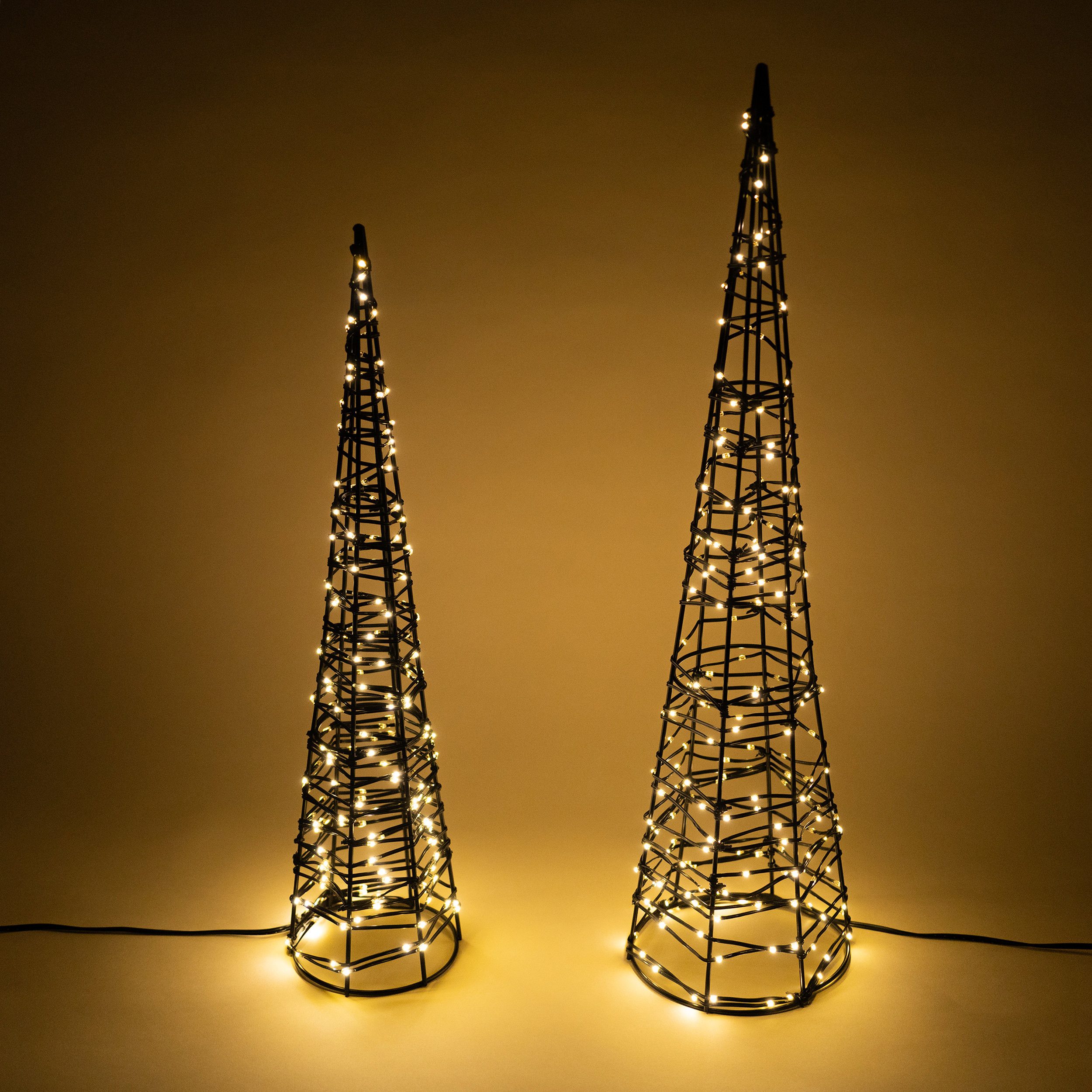 esotec Weihnachtspyramide 2x Solar Weihnachtsdeko H=60+50cm, 200 LEDs warmweiß Metall 103425