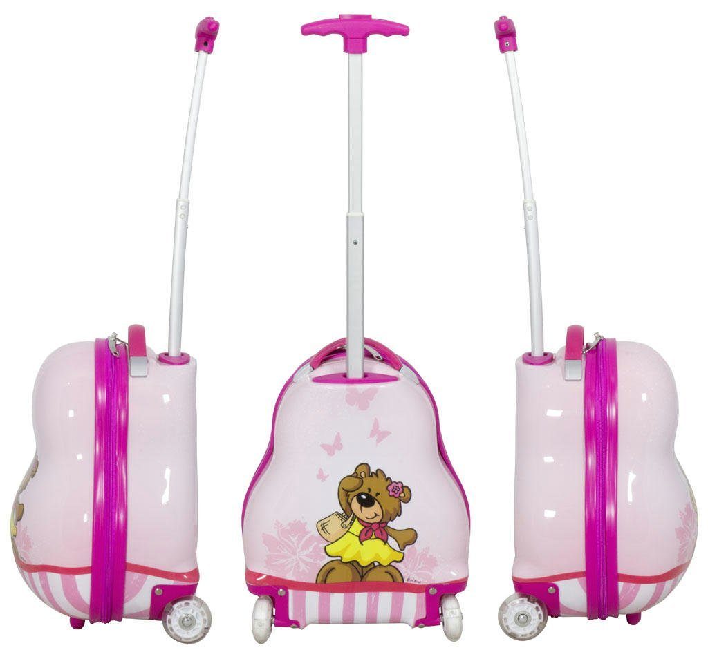 Warenhandel König Kinderkoffer Kinderkoffer Motiv, mit Bär, Leichtlaufrollen Pink LED-Licht mit