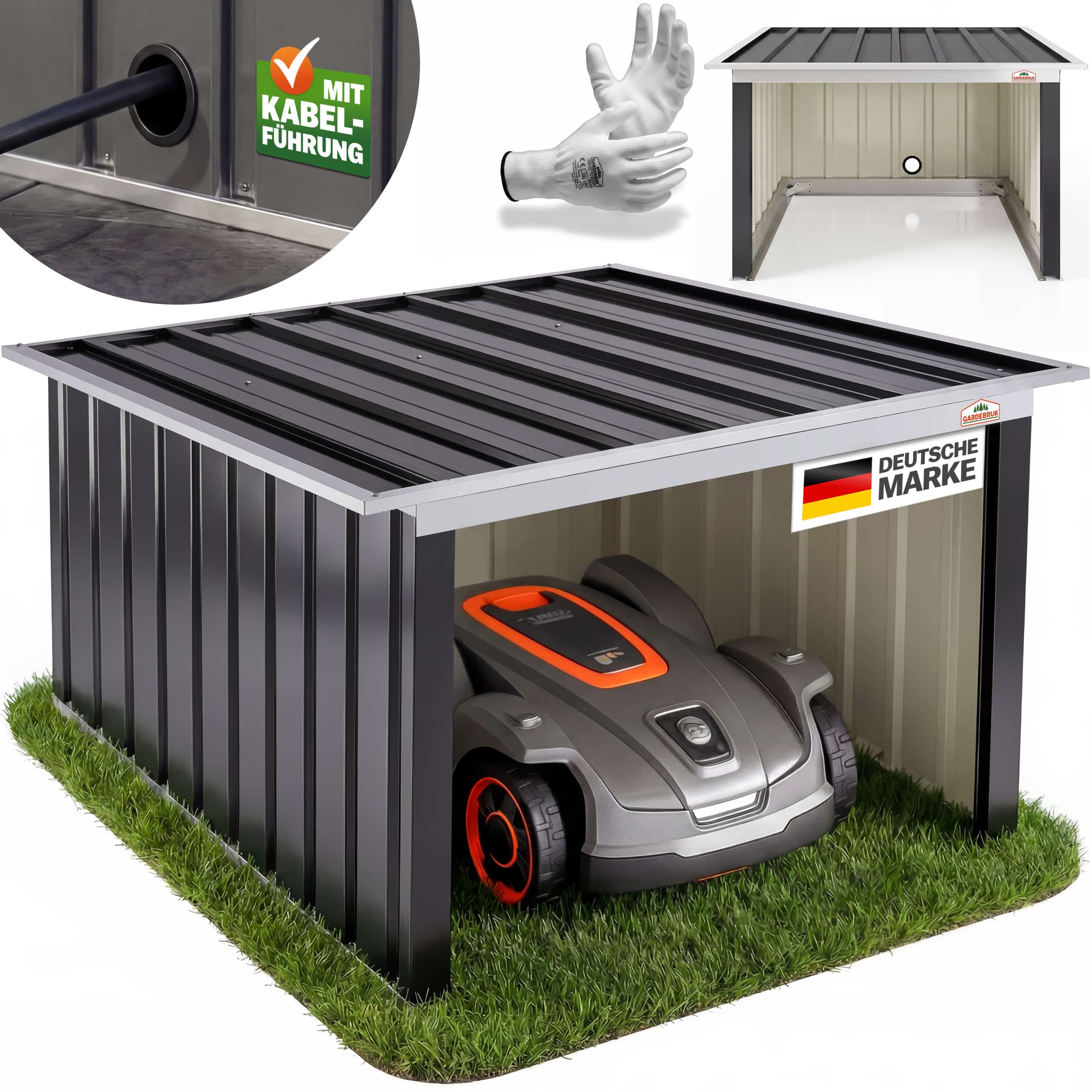 Gardebruk Mähroboter-Garage, Pultdach Metall 86x100x63cm 4x Erdanker Carport Garten Anthrazit