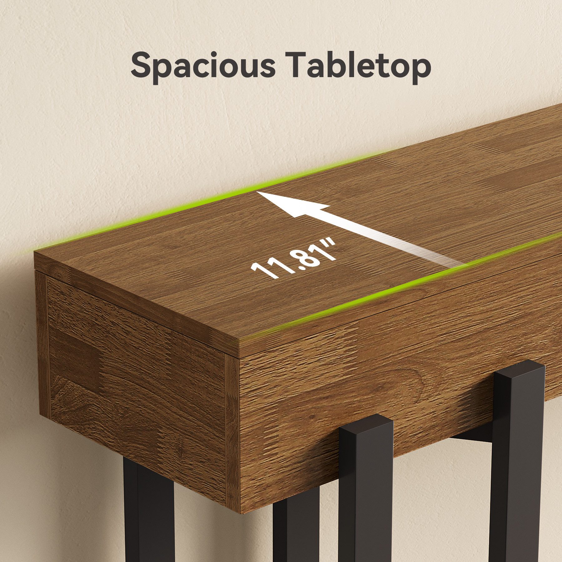 Tribesigns Konsolentisch 160x30cm Landhaus Flurtisch Eiche Optik Metallgestell – Bild 5 von 5