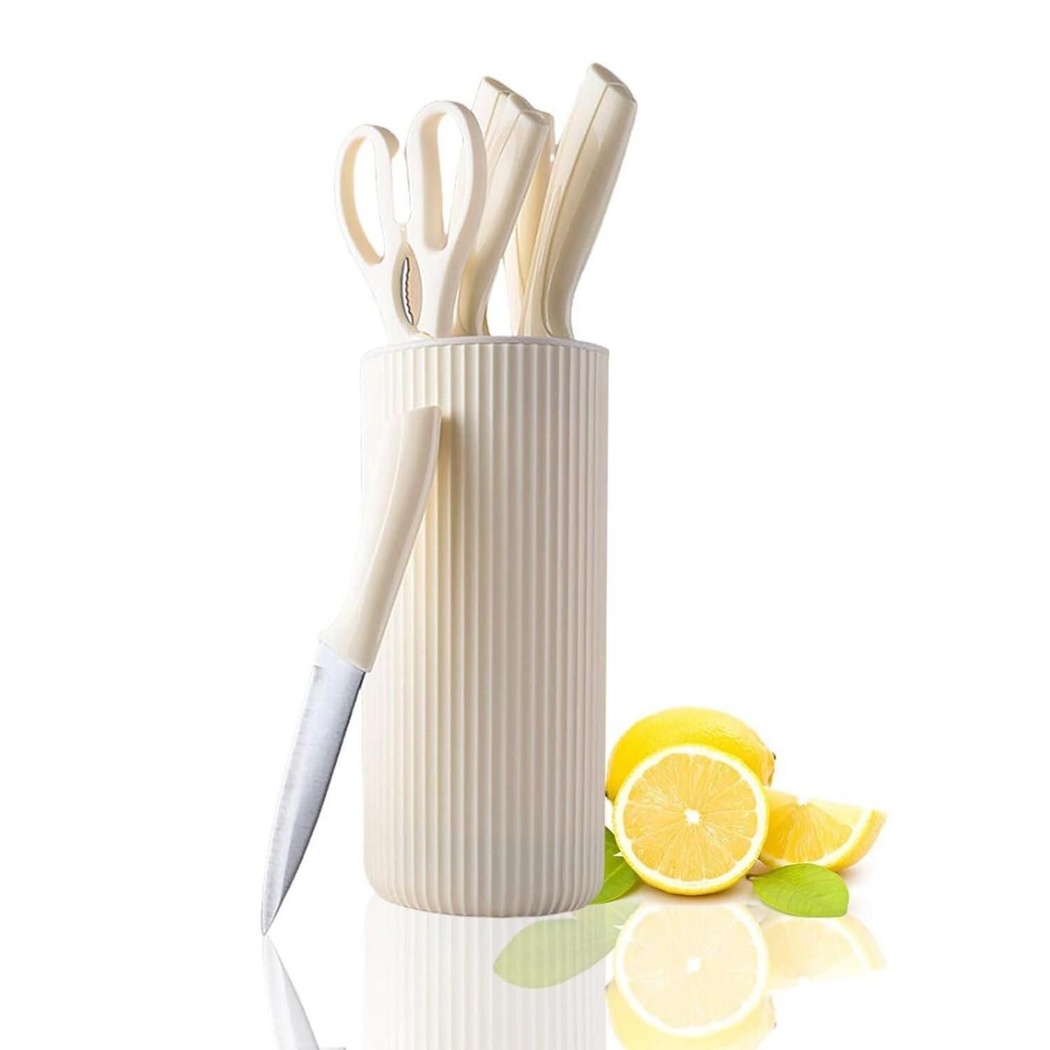 LuxusKollektion Messerblock Küchenmesser Set 7-tlg mit Block Beige