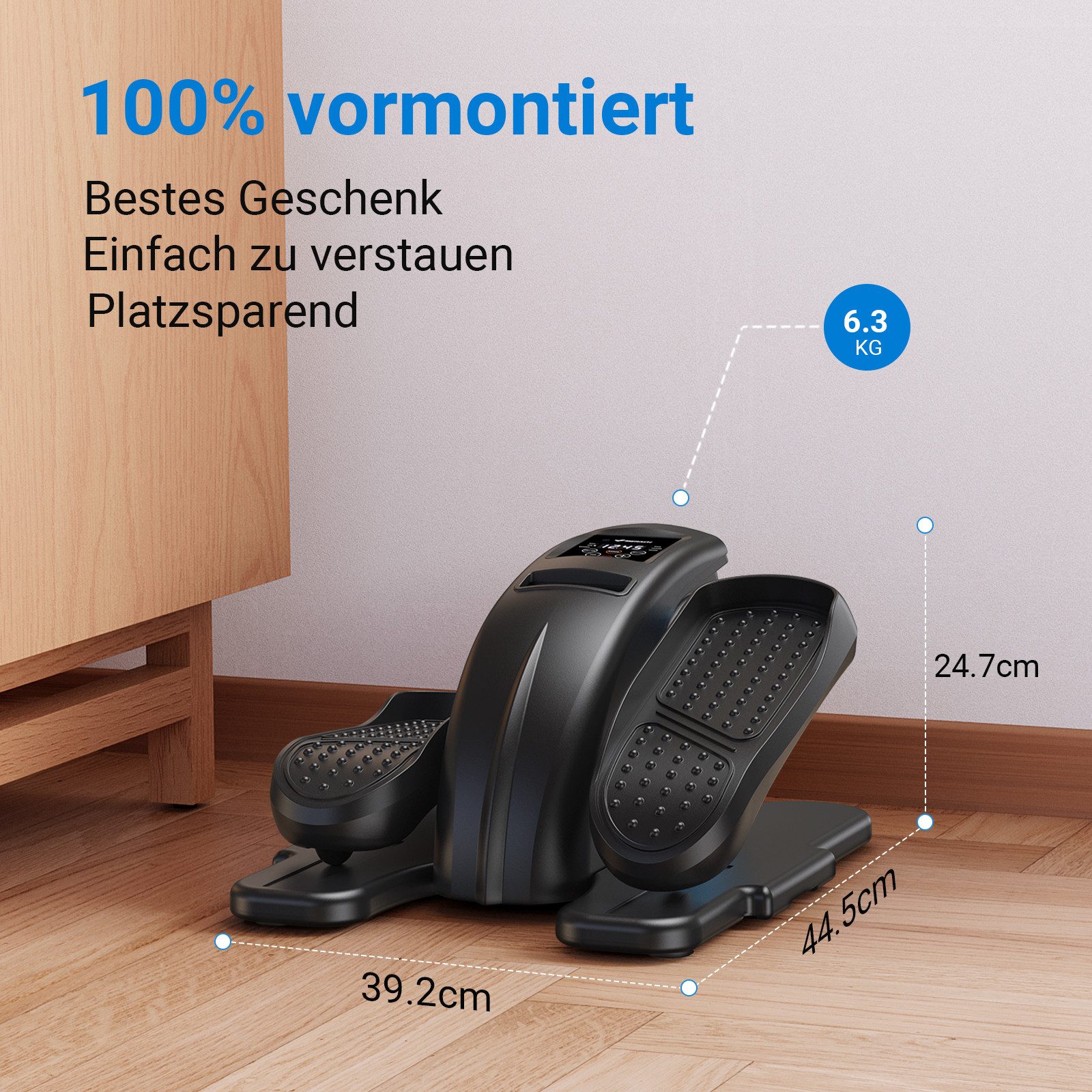 MERACH Ellipsentrainer Mini Ellipsentrainer, Heimtrainer, Untertisch rosstrainer, Beintrainer (12-stufig Einstellbarer Geschwindigkeit/Widerstand, mit Fernbedienung, Display, 100% vormontiert, Leise & Tragbar Stepper), Pedaltrainer für Home Office und Freizeit, Senioren Jugendliche