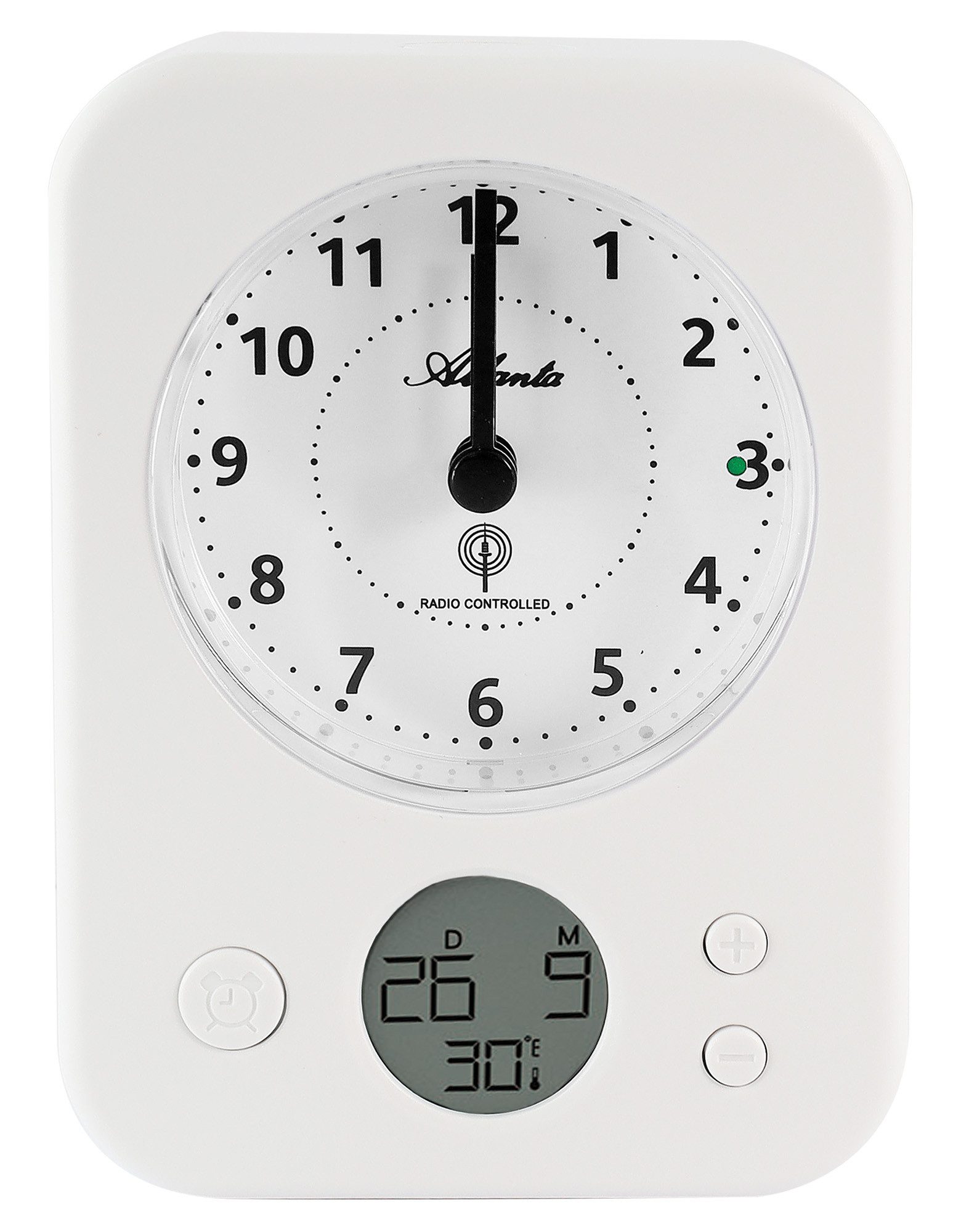 Atlanta Quarzuhr 1848 Atlanta Funkwecker, weiß, mit Anzeige für Innentemperatur