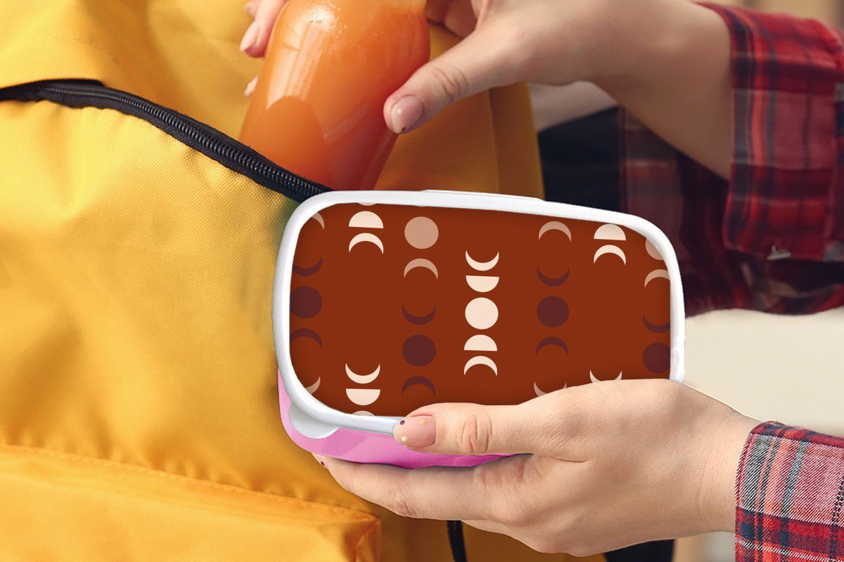 MuchoWow Lunchbox Mond - Rot Kinder, Kunststoff für Mädchen, Brotbox Brotdose Snackbox, Kunststoff, Muster, (2-tlg), - rosa Erwachsene