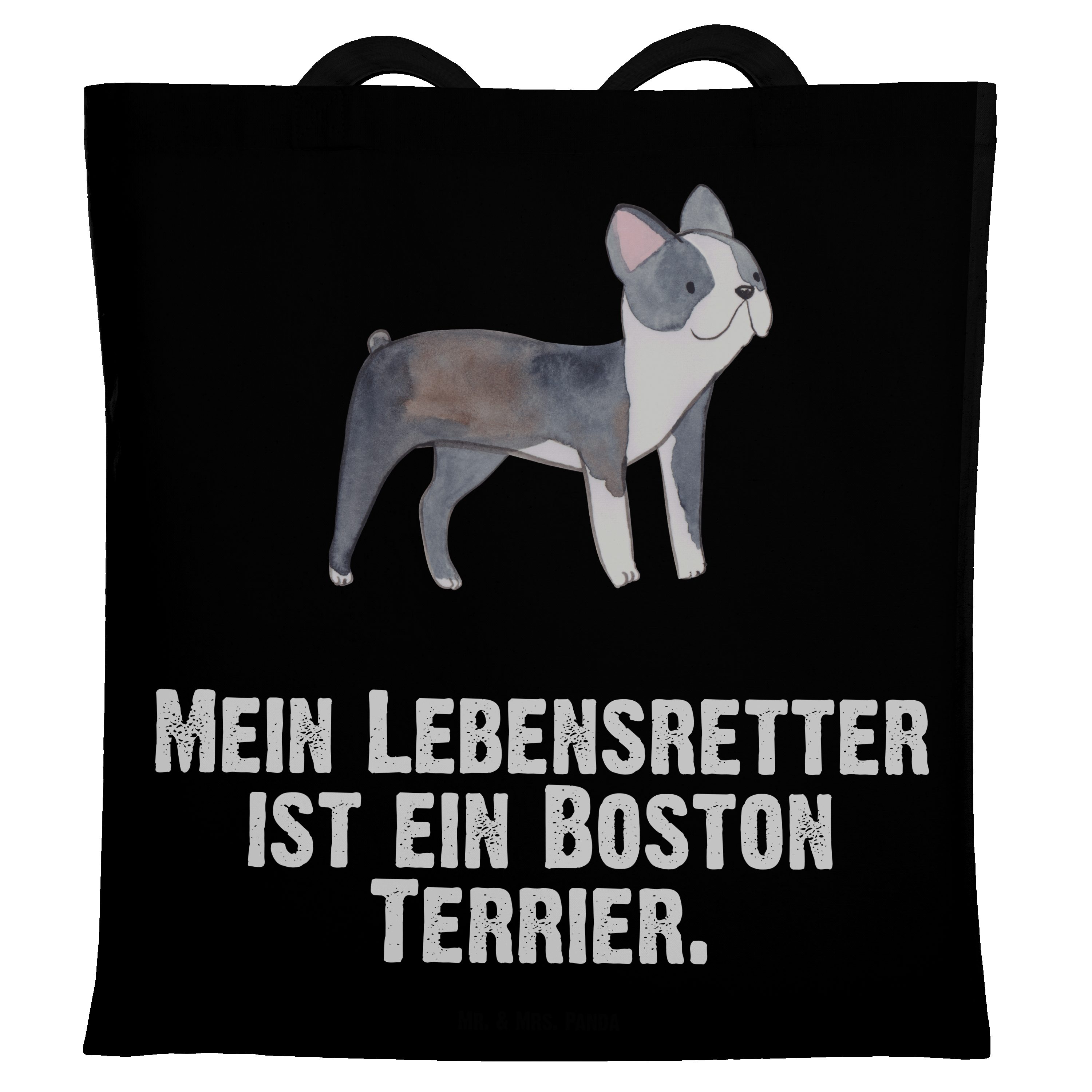 Mr. & Mrs. Panda Tragetasche Boston Terrier Lebensretter - Schwarz - Geschenk, Jutebeutel, Beutelt (1-tlg)