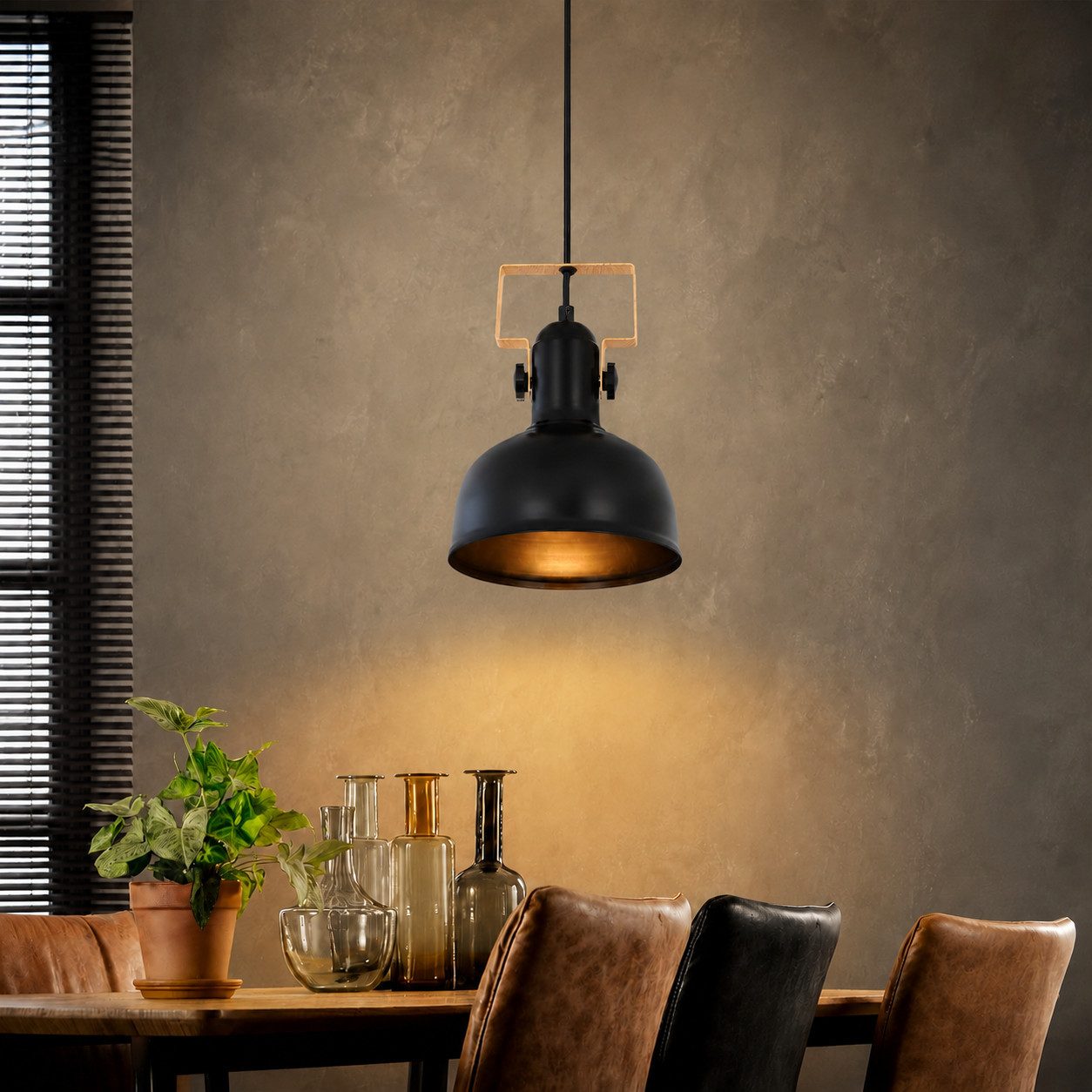 ZMH Pendelleuchte Eisen Schwarz E27 1/3-flammig höhenverstellbar für Esszimmer, 1-flammig, ohne Leuchtmittel, E27-Fassung, 25 W, ohne Leuchtmittel, Industrial