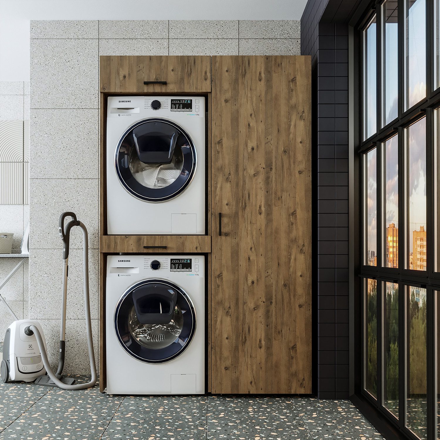 Roomart Waschmaschinenumbauschrank Waschmaschinenschrank, Trockner auf Waschmaschine • 127 cm breit