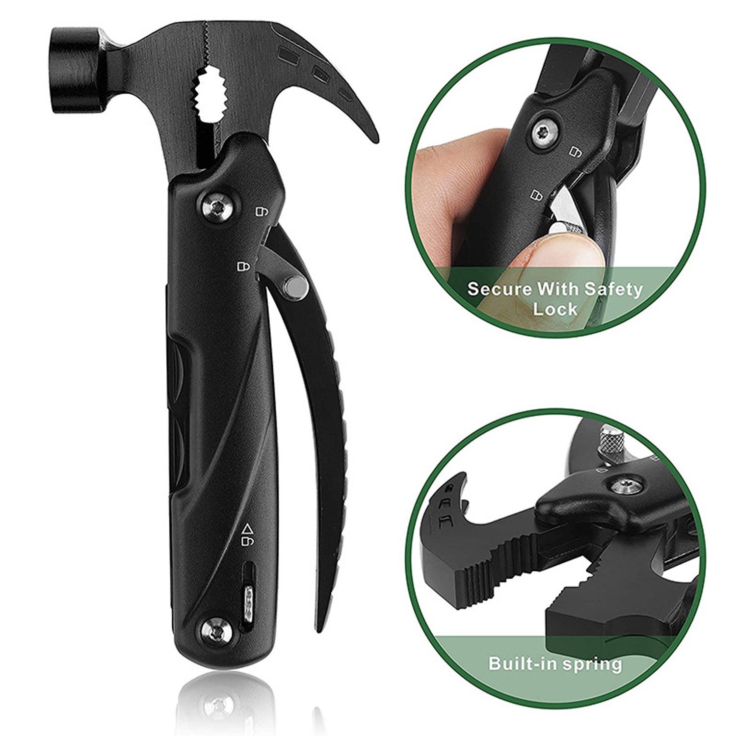 KINSI Multitool Multifunktionswerkzeug, 12 in 1, Camping Multitool Zubehör, Schwarz, Für Camping, Wandern, Notfälle und Überleben im Freien