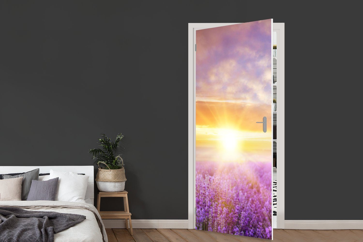 Türtapete cm für Tür, Sonne (1 Fototapete St), Himmel bedruckt, - - Matt, Lavendel - Türaufkleber, Natur, MuchoWow 75x205