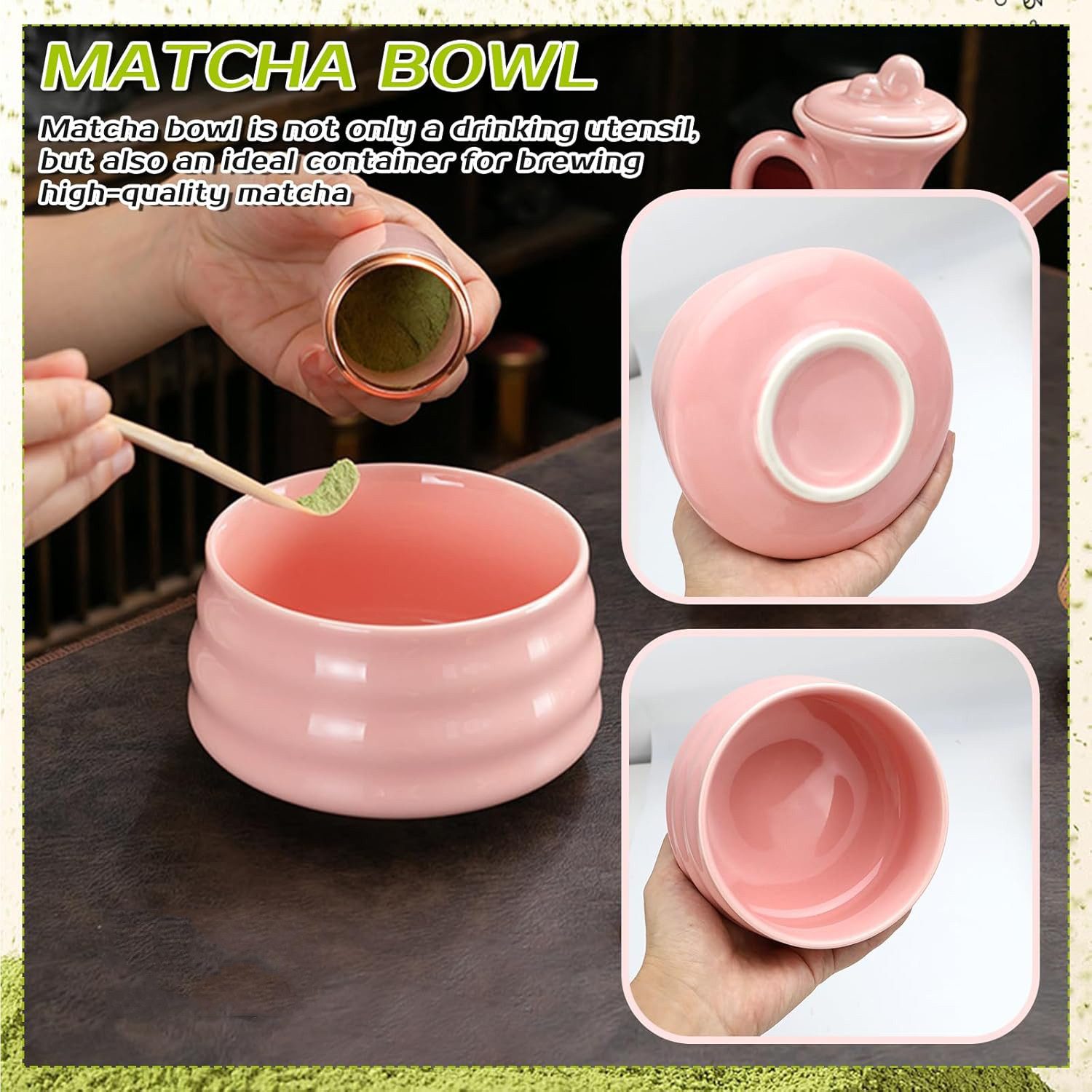 AKKEE Teeservice Matcha-Set 4 Stück mit Teeschale, Matchabesen und Besenhalter – Bild 4 von 5