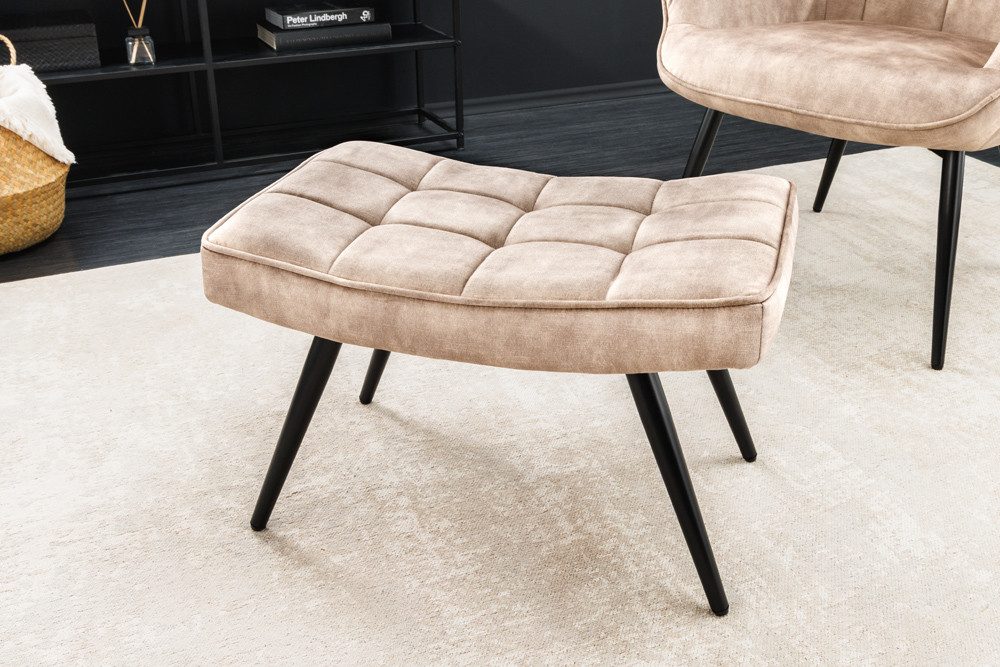 riess-ambiente Fußhocker SCANDINAVIA champagner beige / schwarz (Einzelartikel, 1 St), Wohnzimmer · Samt · Metall · Scandinavian Design