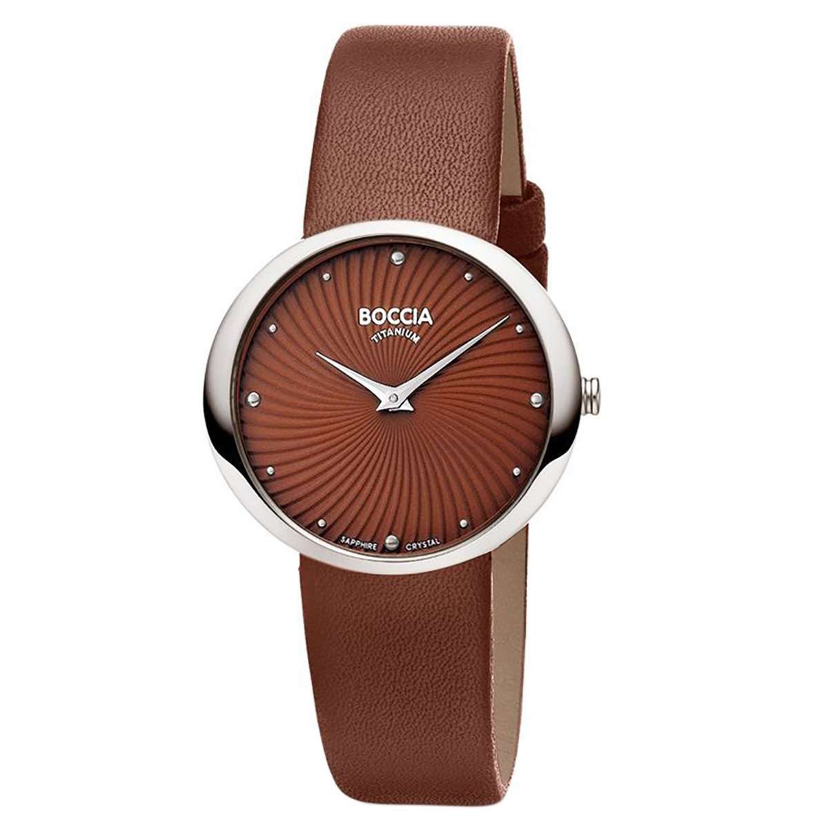 Boccia Quarzuhr 3364-05, für Damen Titan mit Lederband Braun
