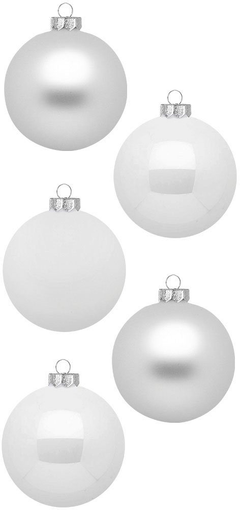 MAGIC by Inge Weihnachtsbaumkugel Just White, Weihnachtsdeko, Christbaumschmuck (46 St), Christbaumkugeln aus Glas, 45 Kugeln Ø ca. 4-6 cm, inkl. Spitze 28 cm