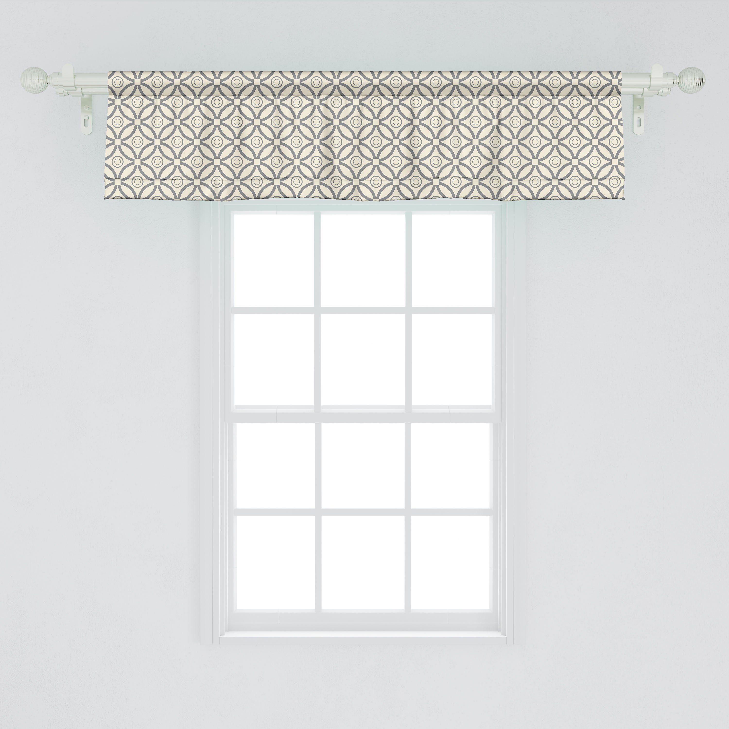Scheibengardine Vorhang Volant für Küche Microfaser, Abakuhaus, Schlafzimmer Primitive Kreise Stangentasche, Gitterwerk Dekor mit