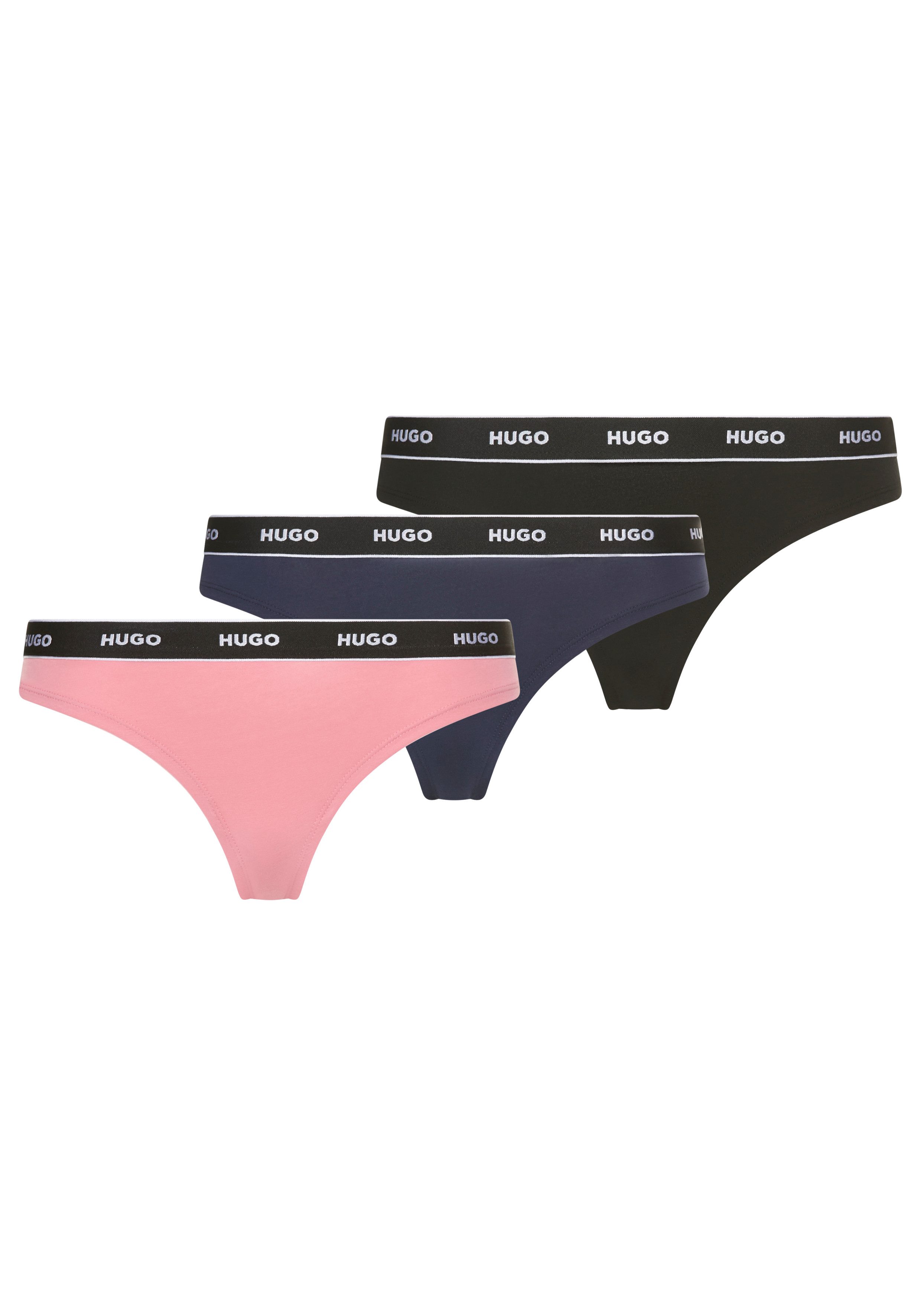 HUGO String TRIPLET THONG STRIPE elastischer Bund mit Logo, enganliegend