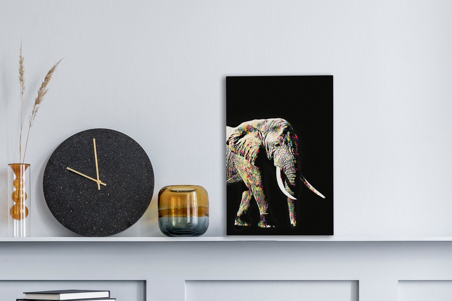 OneMillionCanvasses® Leinwandbild Elefant - Schwarz cm Farben, Leinwandbild bespannt St), inkl. (1 fertig 20x30 Zackenaufhänger, - Gemälde