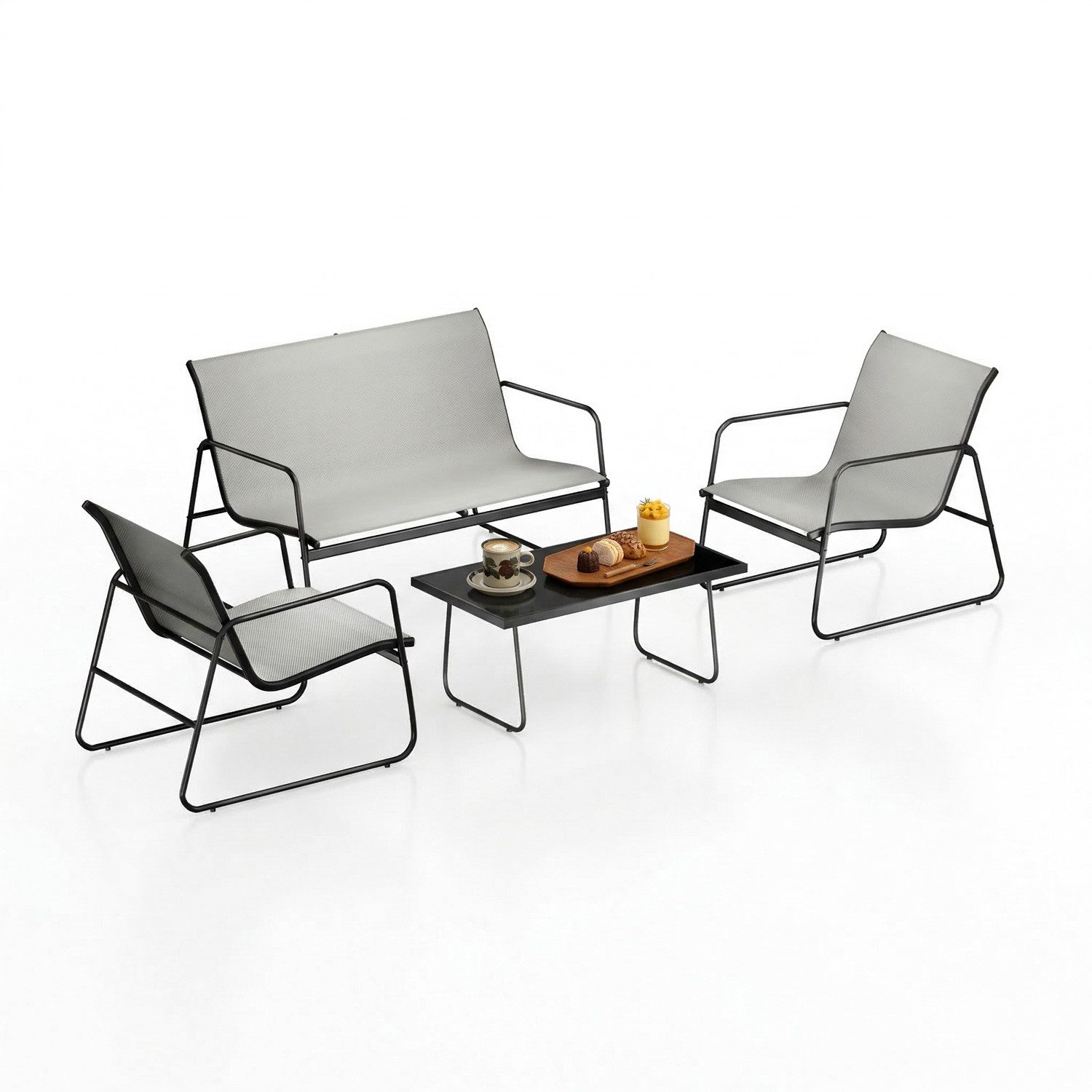 Gywowken Gartenlounge-Set (4-tlg), Sitzgruppe 4-teilig, Gartenmöbel-Set für den Außenbereich, (Set, 1 x Zweisitzer, 2 x Einzelsessel, 1 x Glastisch), inklusive 1 x Zweisitzer, 2 x Einzelsessel, 1 x Glastisch