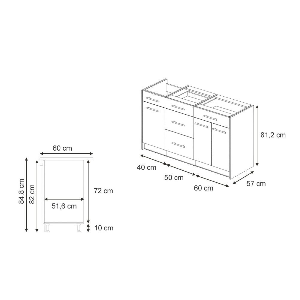 Vicco Küchenzeile Fame-Line, Dunkelblau Hochglanz, 150 cm, AP Anthrazit